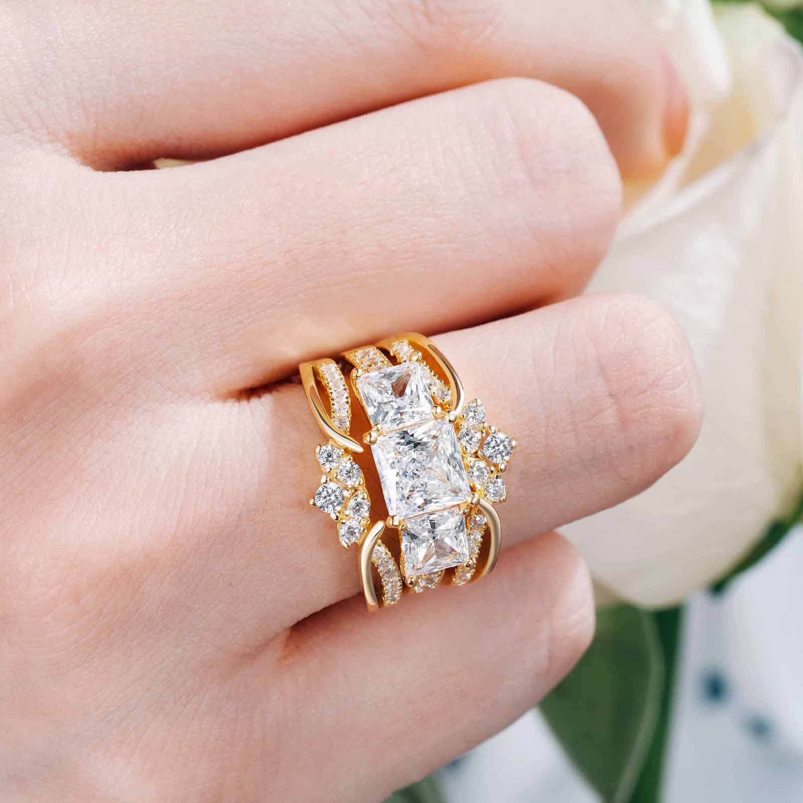 Rose Gold Plated Ring Guard Enhancer for Engagement Rings - AAAAA Cubic Zirconia 925 Sterling Silver Size 5-12 | Perfect Wedding Band Stacking & Ring Protection
