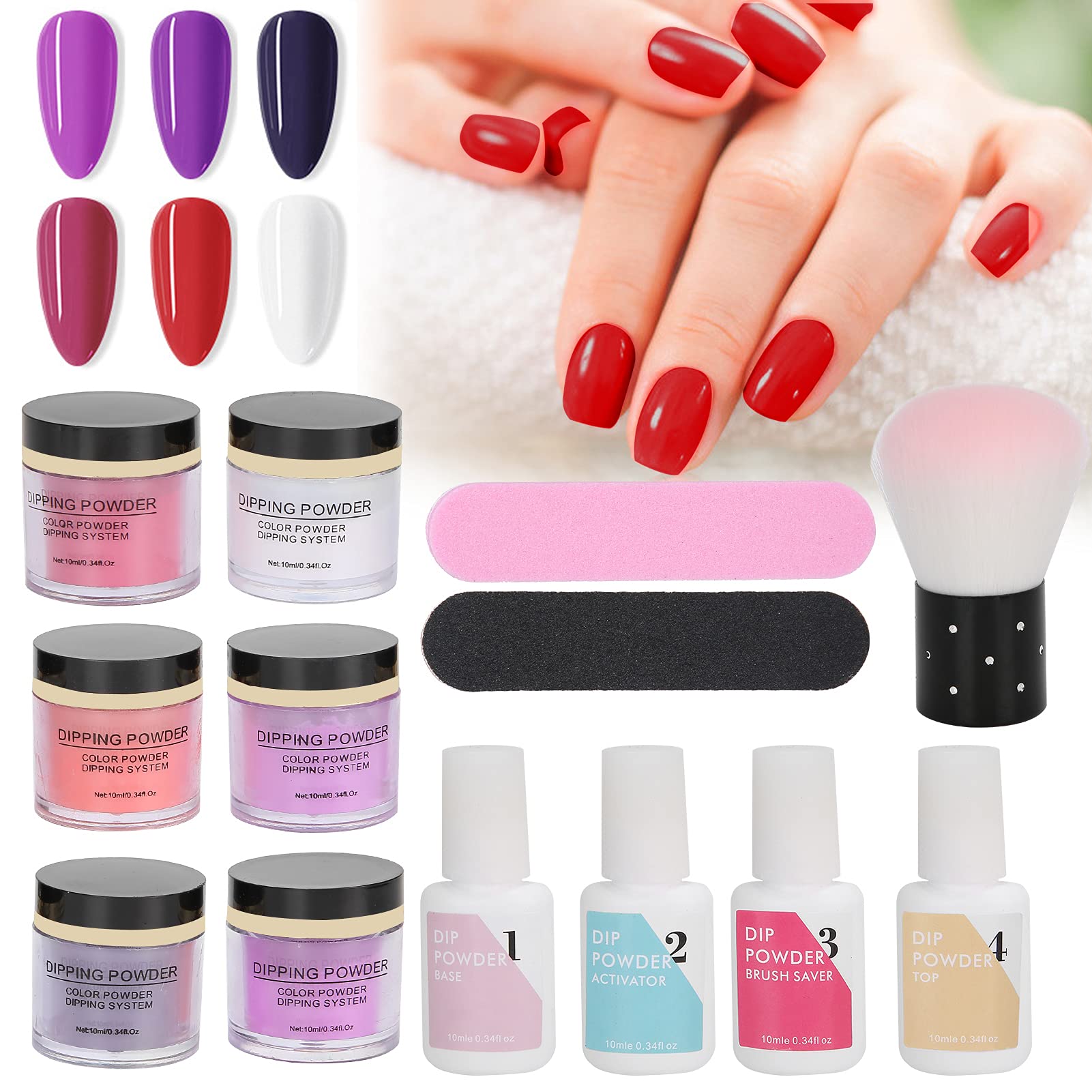 Professional Nail Dipping Powder Set with Top & Base Coat - 12 Colors Nail Art Powder Kit with Dusting Brush for Salon & Home Manicure | Perfect for DIY Nails, French Tips & Acrylic Nail Designs (K1213)