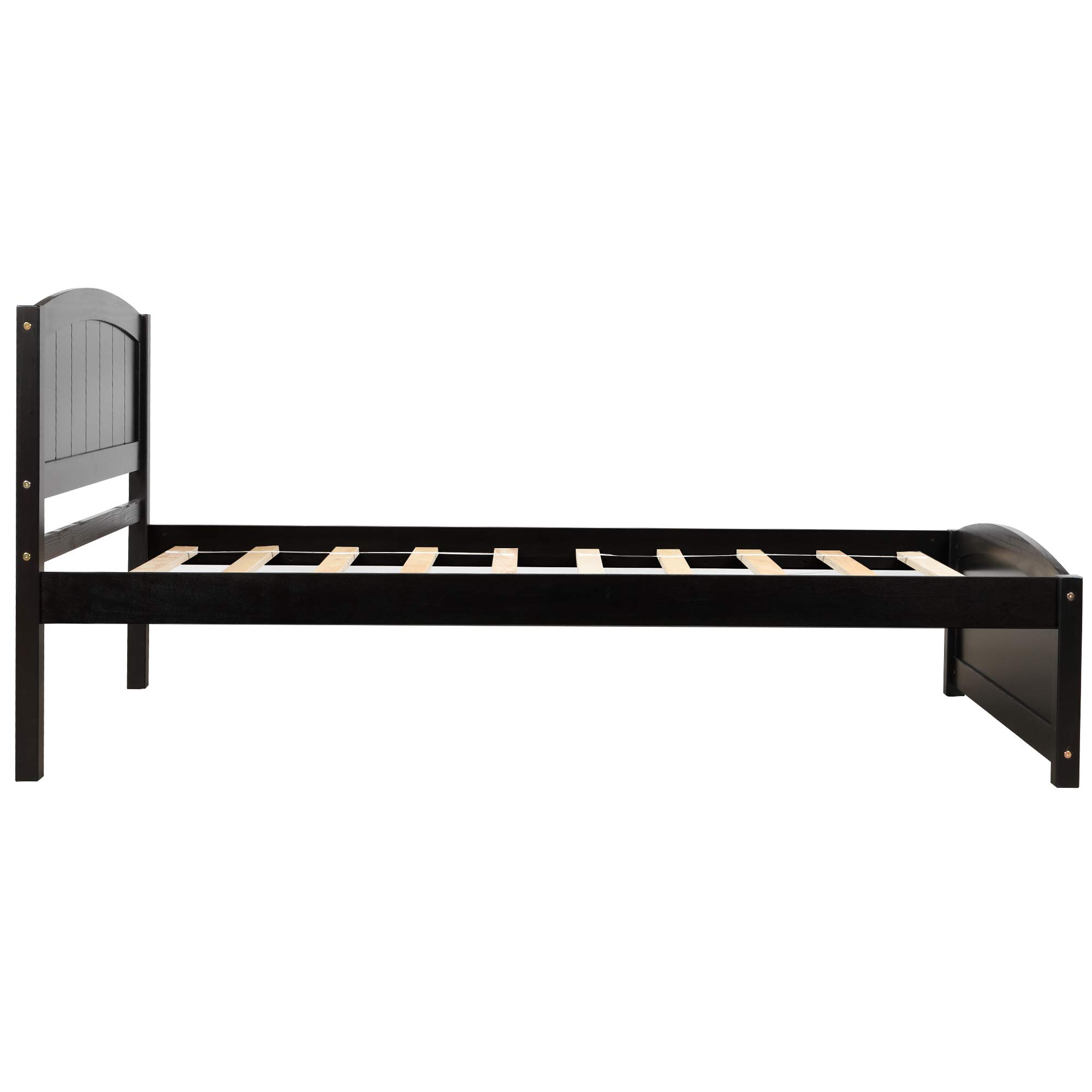 Merax Twin Size Wooden Platform Bed Frame with Headboard & Footboard - Sturdy Wood Slat Support, No Box Spring Required - Espresso Finish - Perfect for Kids Rooms, Guest Bedrooms & Small Spaces