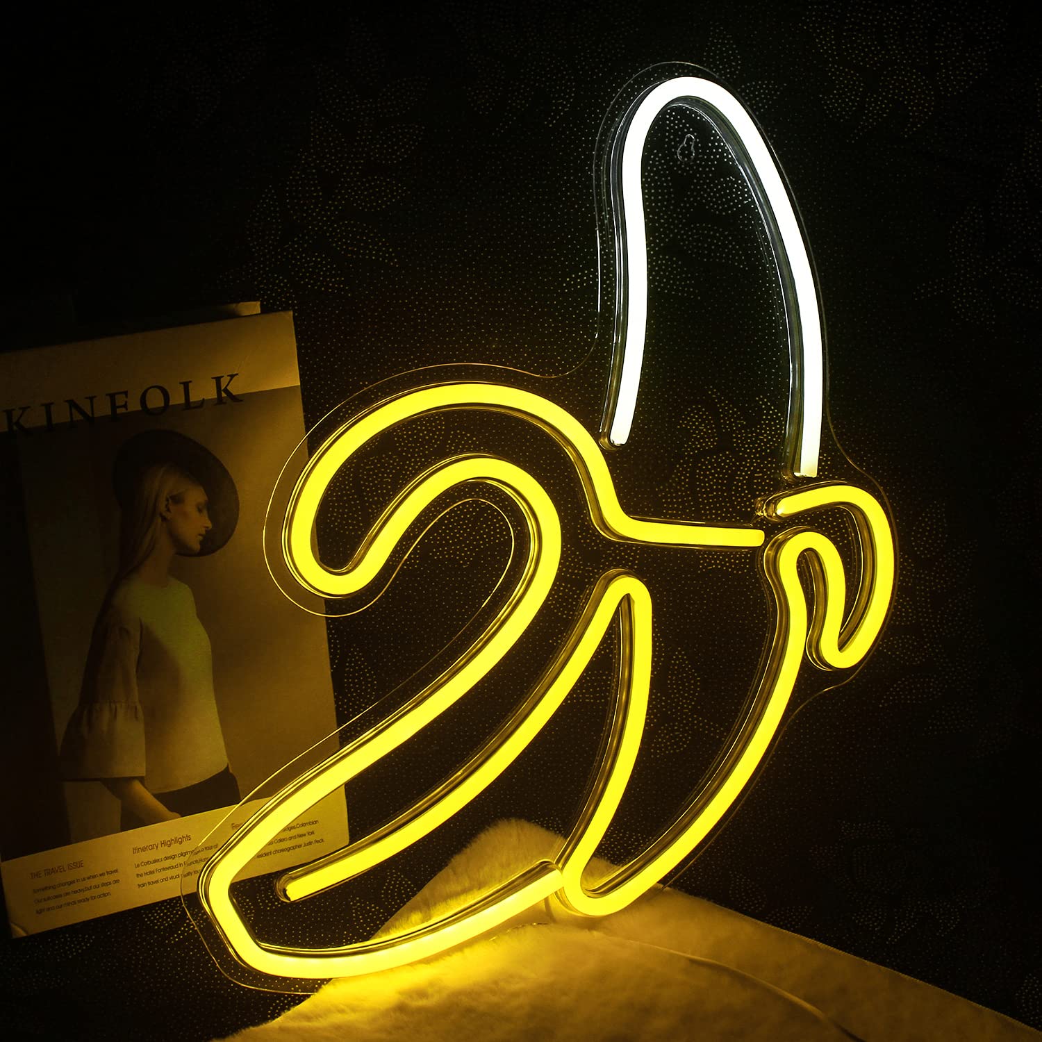 Banana Neon Sign LED Wall Art - 11''x19.7'' Warm Yellow Glow for Kids Bedroom, Birthday Party & Bar Decor | Durable Energy-Efficient Room Lighting for Home, Office & Game Room