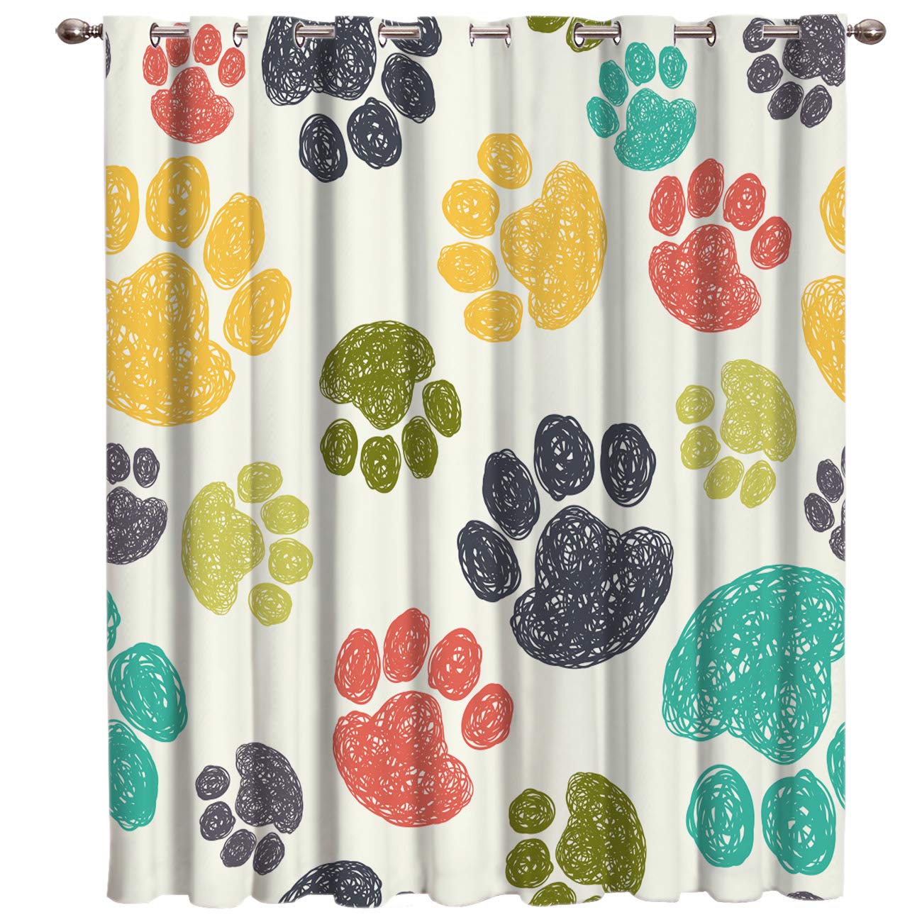 Blackout Curtains for Bedroom - Room Darkening Window Drapes with Dog Paw Print Design, 1 Panel 52x72 Inch - Perfect for Kids Room, Living Room, Kitchen & Office (Blocks Light for Better Sleep & Privacy)
