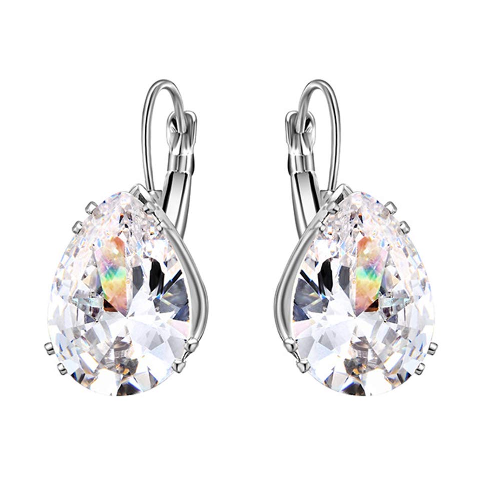 Crystal Pearl Stud Earrings for Women - Teardrop Cubic Zirconia Dangle Leverback Earrings Set, Elegant Jewelry Gift for Girls & Women | Perfect for Weddings, Parties & Special Occasions