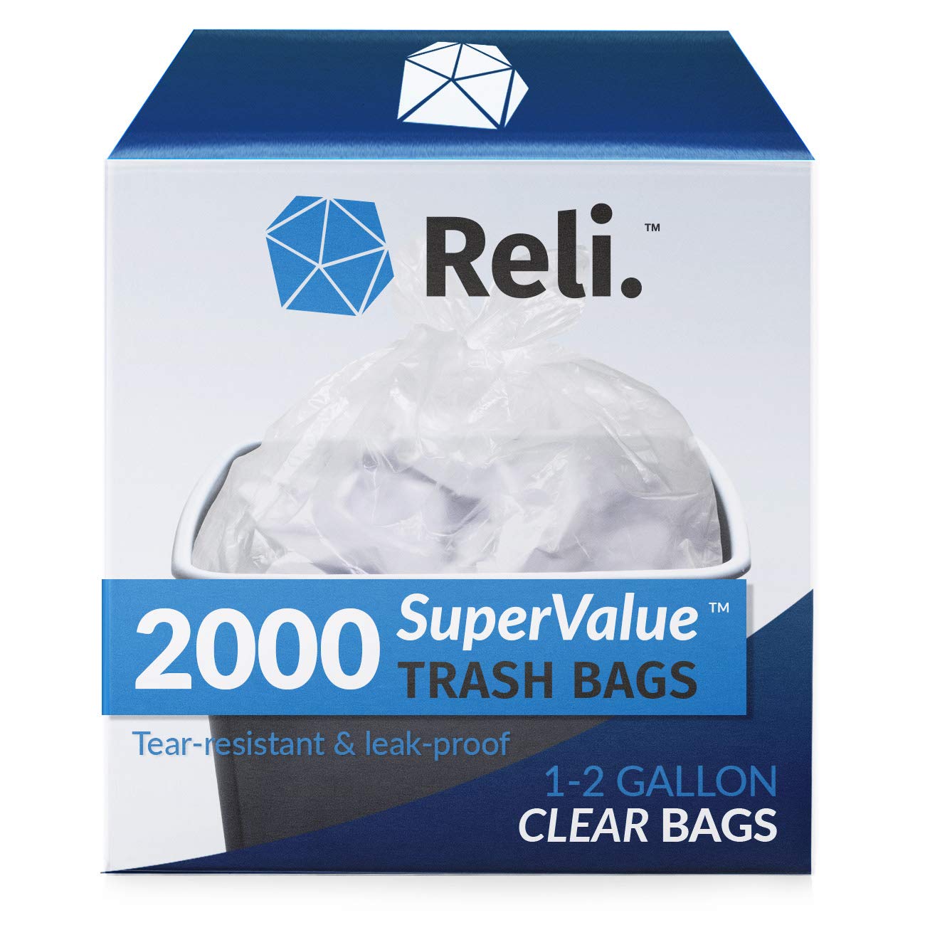Reliable 1-2 Gallon Trash Bags - 2000 Count Clear Strong Bathroom Garbage Bags for Small Waste Bins, Office, Kitchen & Bathroom Use