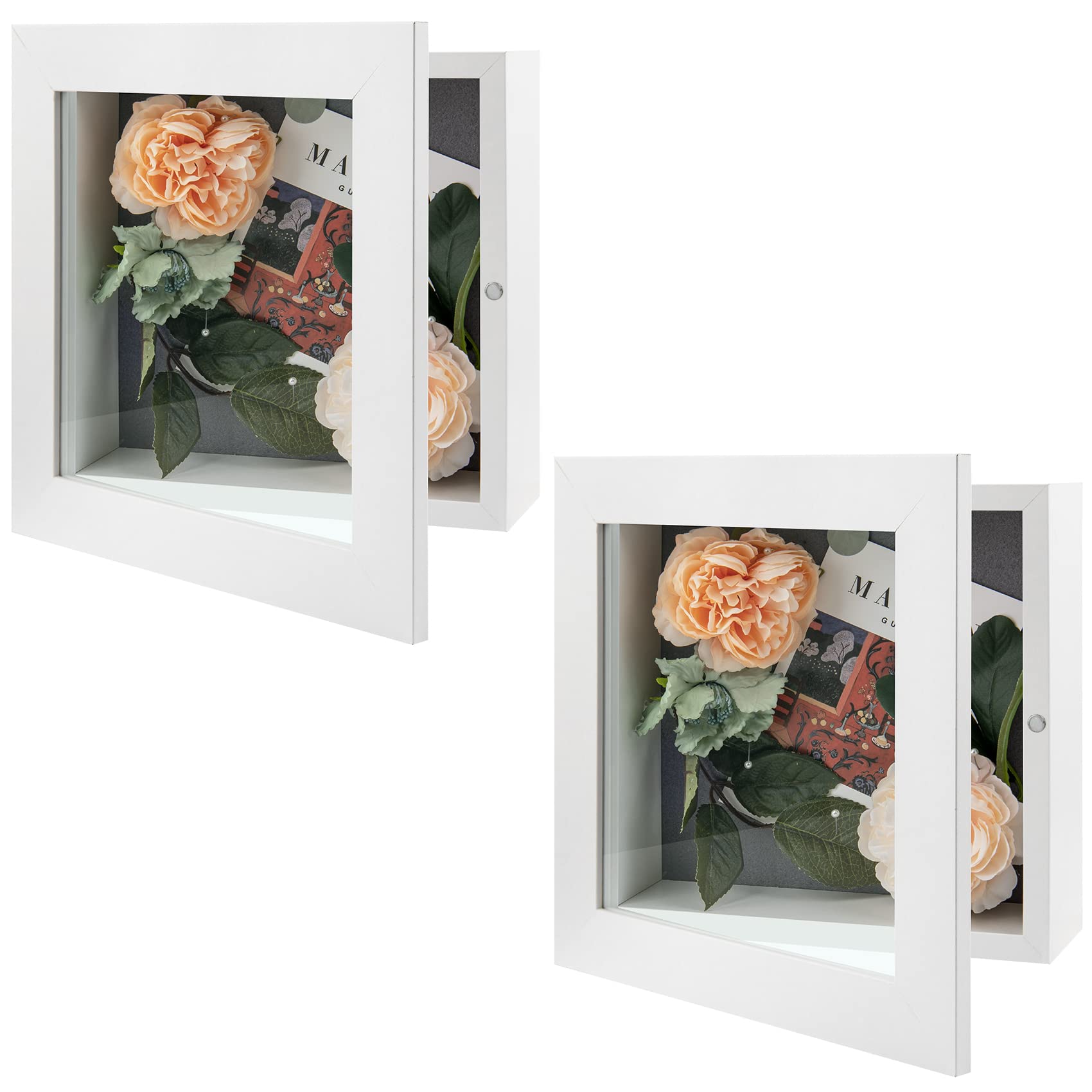 Golden State Art 8x8 Shadow Box Frame Display Case - 2 Inch Depth - Perfect for Collages, Collections & Mementos - White (2 Pack) - Ideal for Home Decor, Wedding Memories & Displaying Collectibles