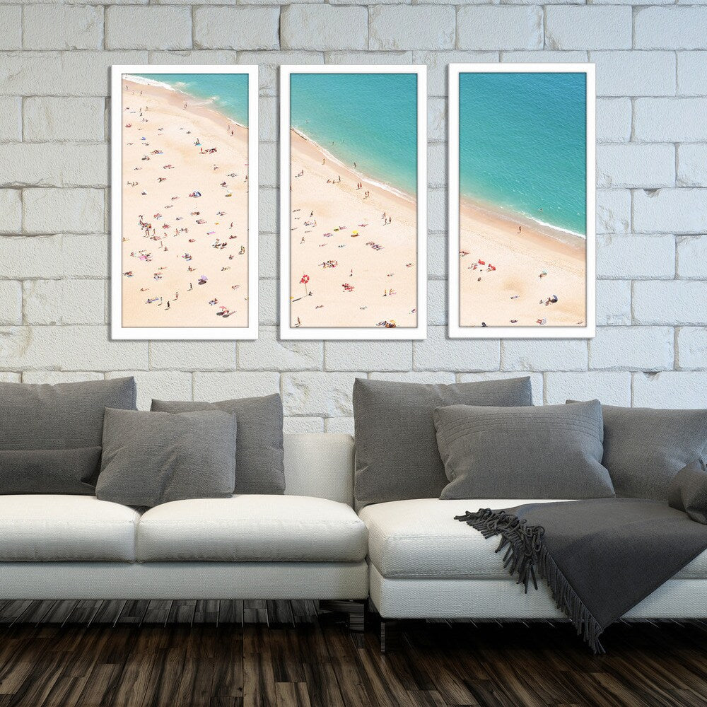 Beach Please V Framed Plexiglass Wall Art Set of 3 - Coastal Decor for Living Room, Bedroom & Office - Modern Beach House Wall Decor