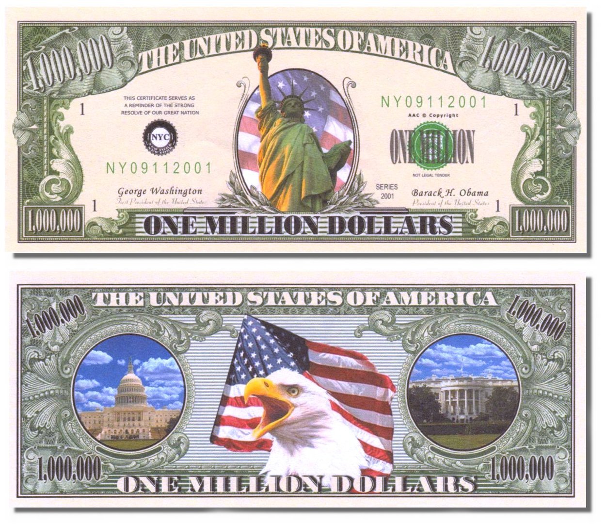 Authentic Lady Liberty Novelty Million Dollar Bills - Set of 50 with Bonus Christopher Columbus Bill | Perfect for Prank Gifts, Magic Tricks & Party Favors