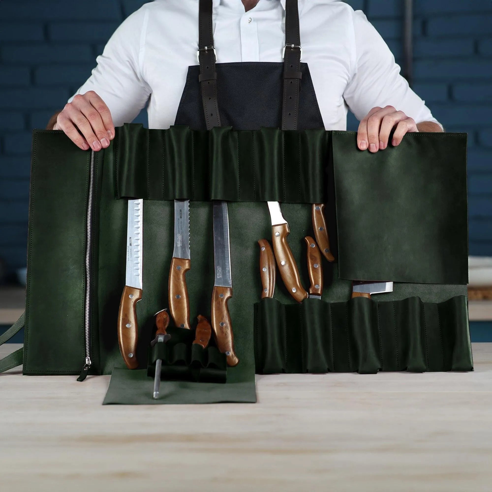 Premium Leather Knife Roll for Chefs & Butchers - Durable Professional Knife Storage Case with 12 Slots - Perfect for Kitchen, Camping & Culinary Gifts