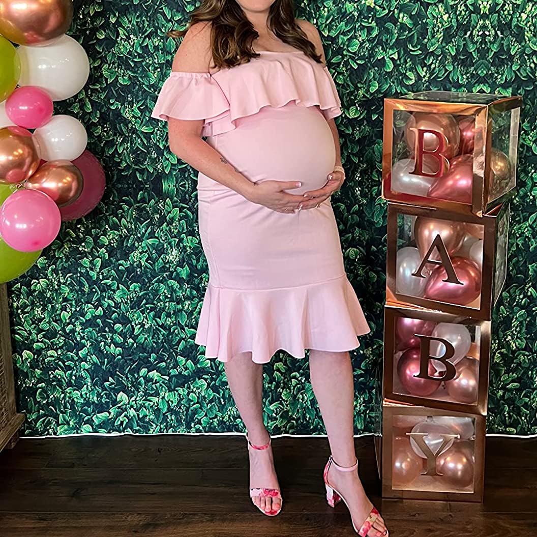 Elegant Off The Shoulder Maternity Dress for Baby Shower - Summer Bodycon Mermaid Midi Dress with Ruffle Short Sleeves for Women | Perfect for Pregnancy Photos, Bridal Showers & Special Occasions
