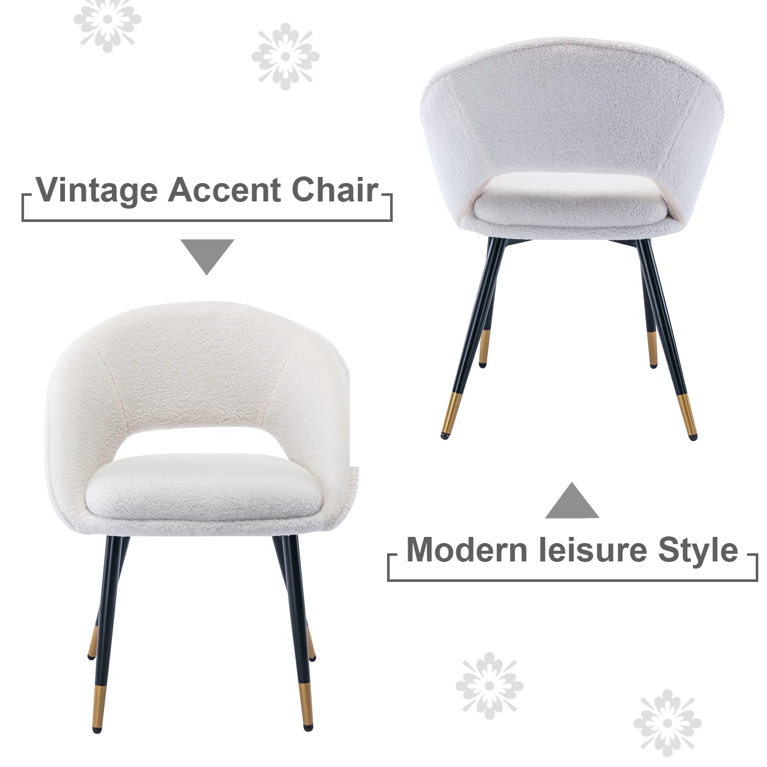 Goujxcy White Faux Fur Upholstered Office Chair - Modern Armchair for Desk, Dining & Living Room - Comfortable Vanity Chair with Sturdy Metal Legs (Perfect for Home Office, Study Room & Lounge Areas)