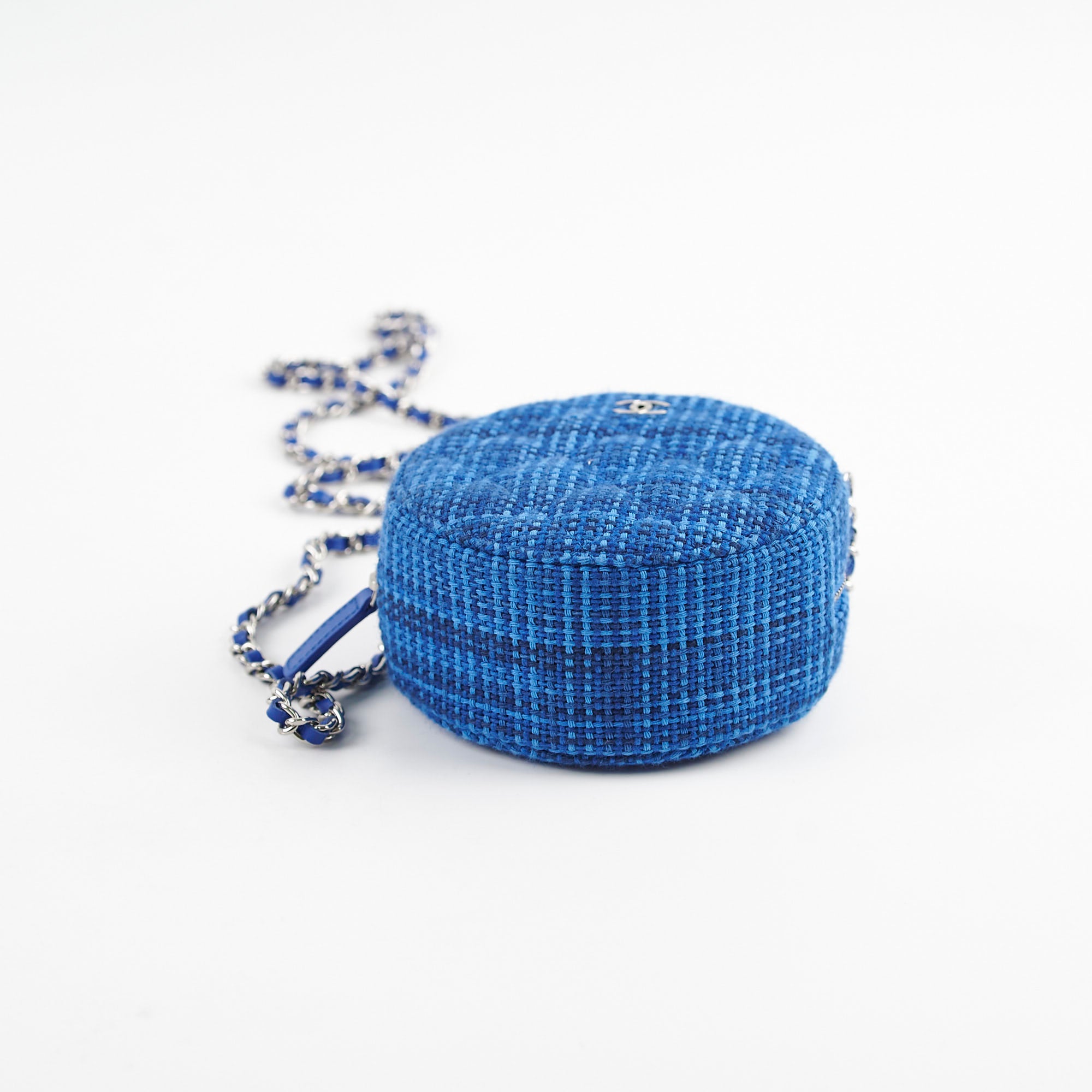 Chanel CC Tweed Mini Round Clutch with Chain - Blue Luxury Shoulder Bag for Women | Perfect for Evening Parties, Weddings & Special Occasions