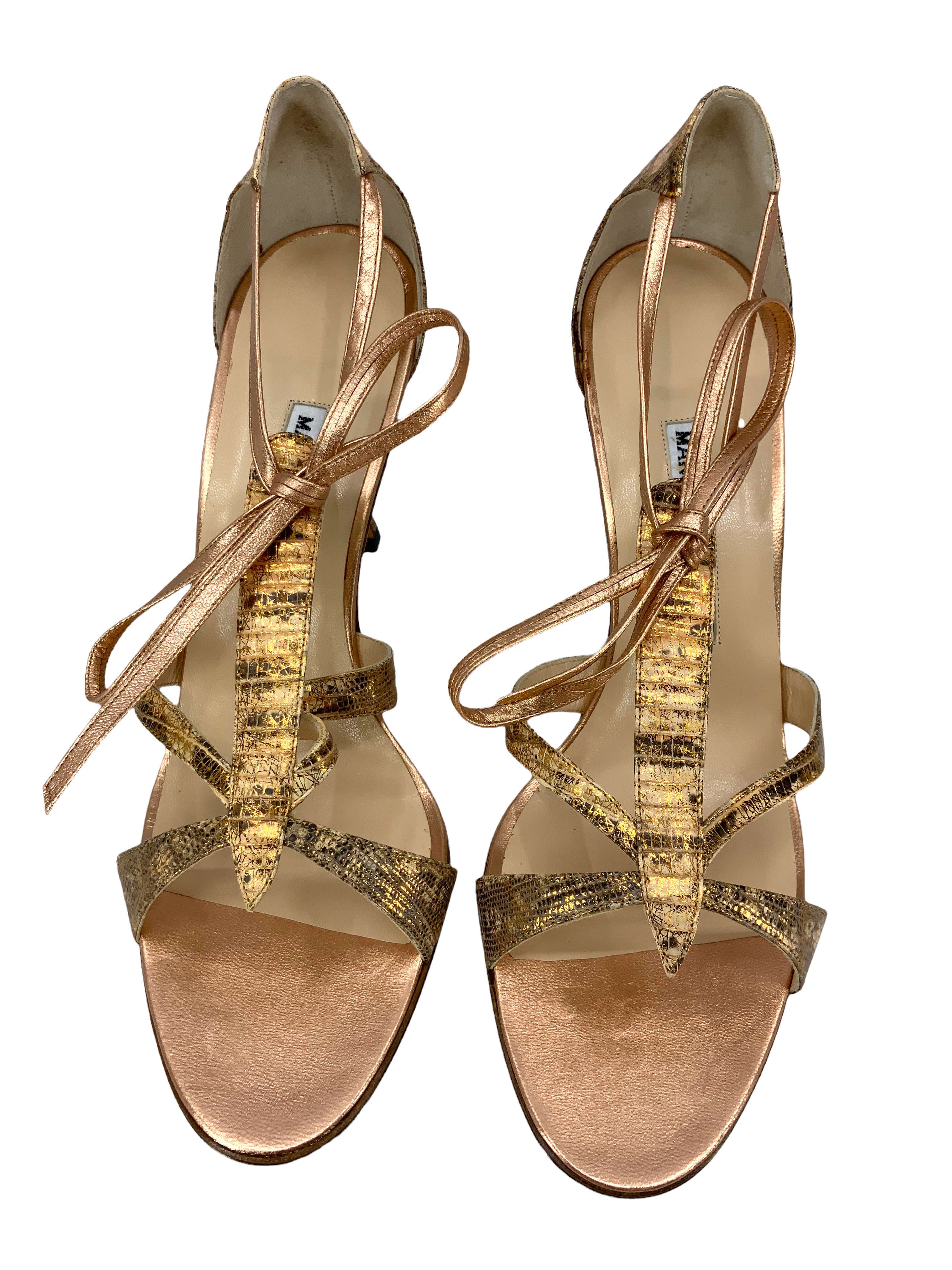Manolo Blahnik Genuine Lizard Leather Strappy Heel Sandals Size 10.5 for Women | Luxury Designer High Heels for Parties, Weddings & Special Occasions