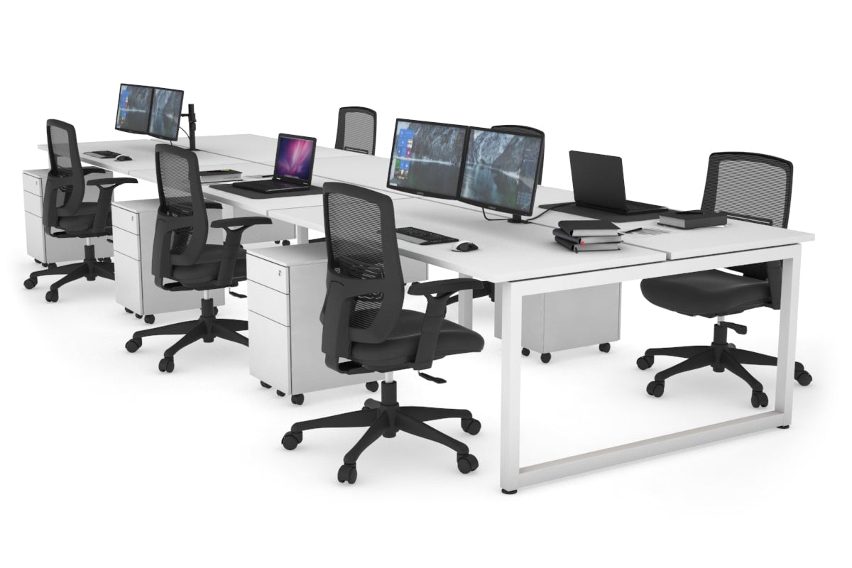 Quadro Loop Legs 6-Person Office Workstation Desk - 1400L x 700W Dimensions - Perfect for Collaborative Workspaces & Team Projects
