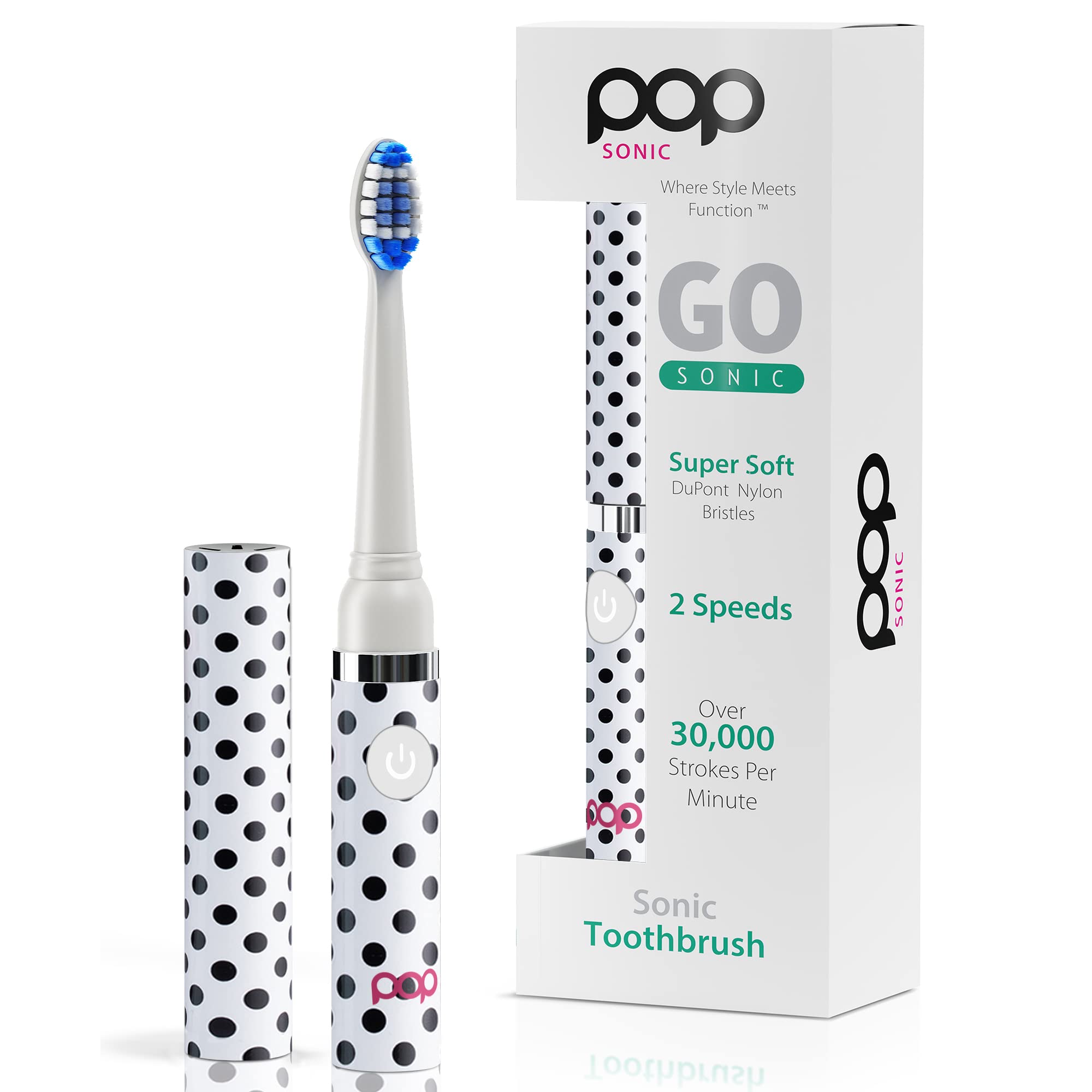 Pop Sonic Electric Toothbrush for Kids & Adults - Rechargeable Travel Toothbrush with 2 Speed Modes (15,000-30,000 RPM), Dupont Nylon Bristles, AAA Battery Included - Perfect for Home, Travel & Daily Oral Care