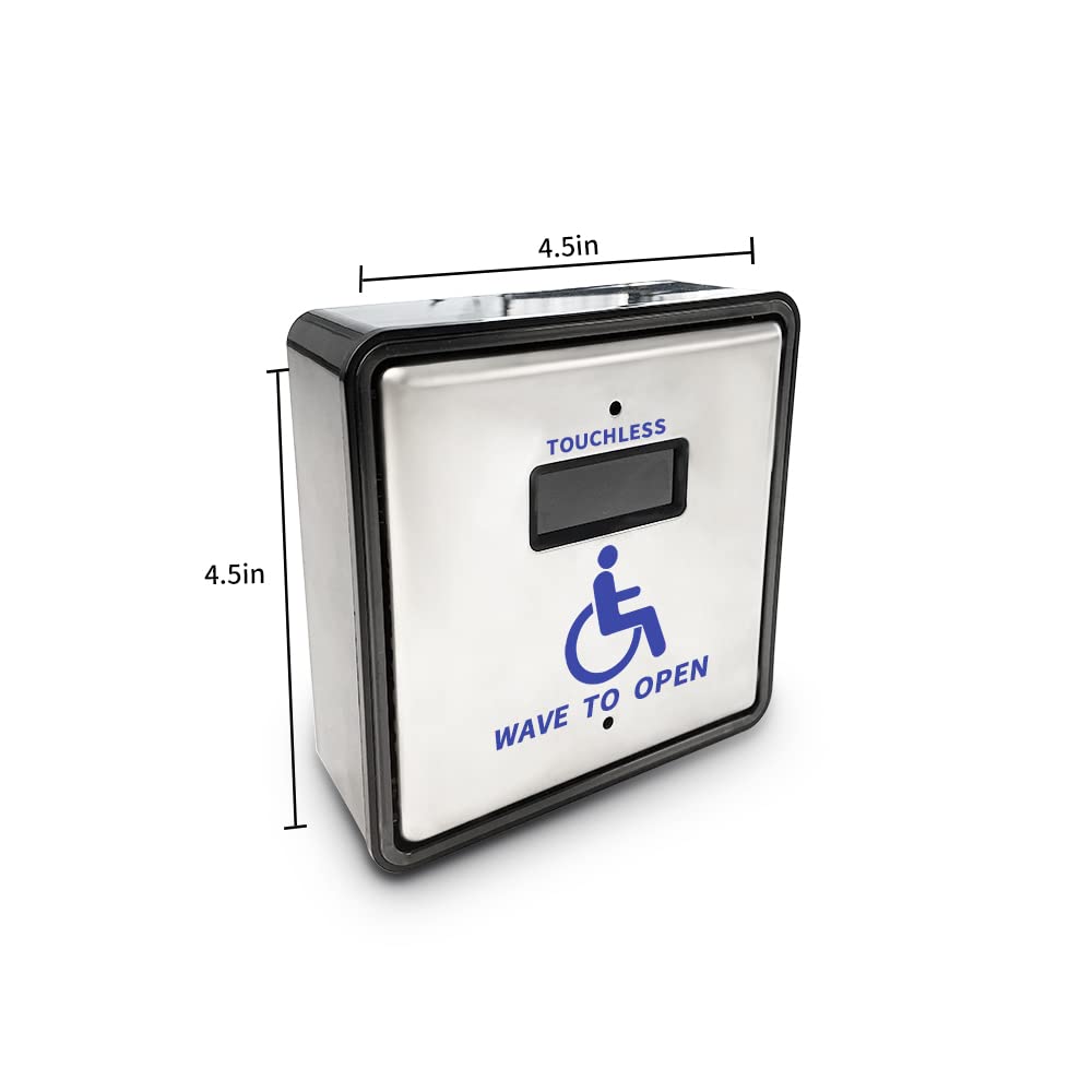 Olideauto Wireless Handicap Wave Sensor Switch - Automatic Door Opener with WiFi Function, 4.5'' Stainless Steel Square Panel (Model Olide-512N) - Ideal for ADA Compliant Restrooms, Hospitals & Public Facilities