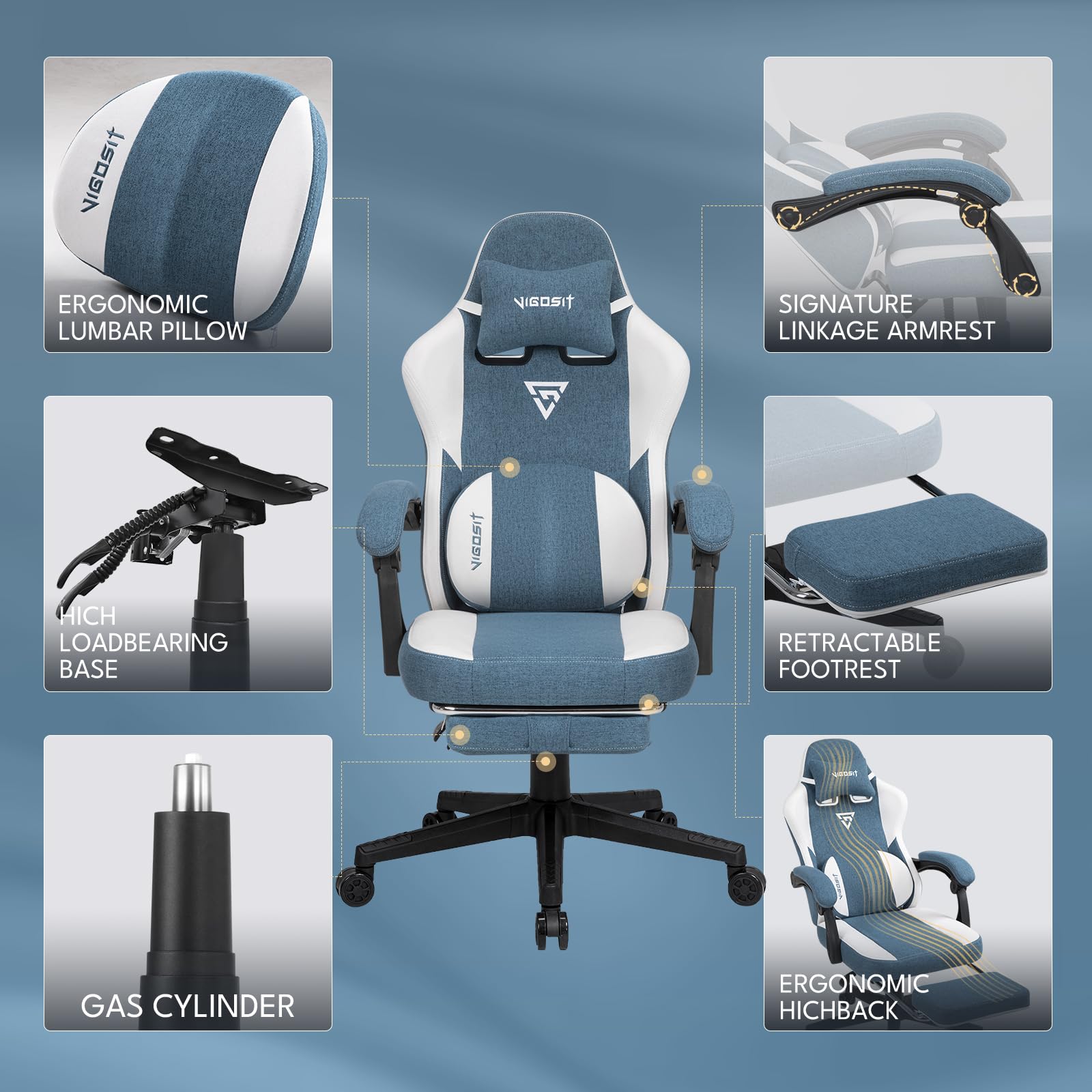 **Ergonomic Gaming Chair PRO - Heavy Duty Office Desk Computer Chair with Lumbar Support & Footrest - Big & Tall Mesh Gamer Chair with Cushion for Adults (Light Blue) - Perfect for Esports, Streaming & Long Work Sessions**