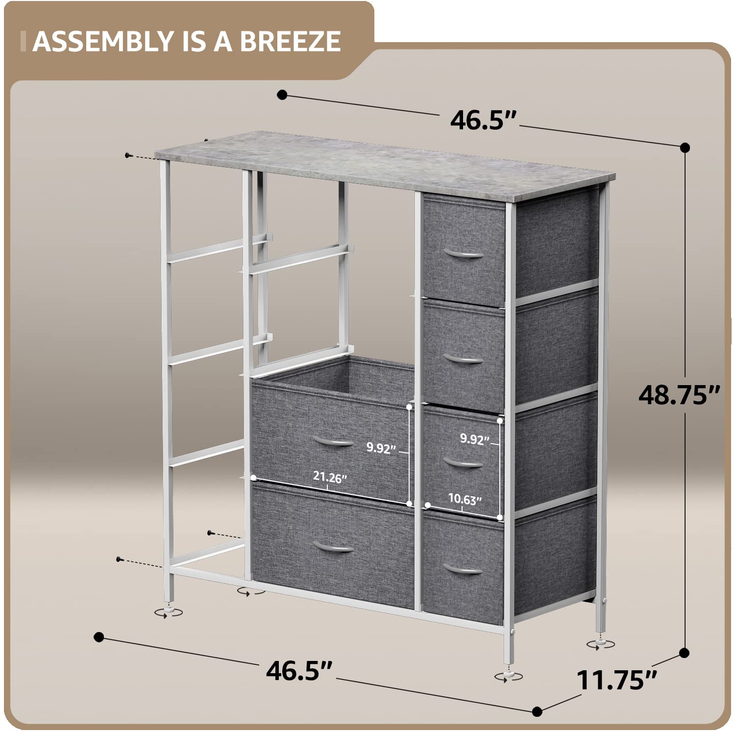 Sorbus 12-Drawer Dresser Organizer with Steel Frame & Wood Top - Easy Pull Fabric Bins for Clothes Storage - Large Bedroom, Hallway, Living Room, Nursery & Closet Furniture - Perfect for Home Organization & Space Saving