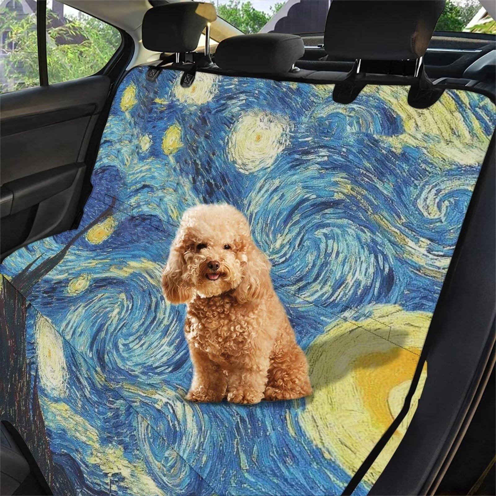 Starry Night Dog Seat Cover for Cars, Trucks & SUVs - Durable Nonslip Pet Back Seat Protector with Blue Sky Print | Perfect for Road Trips, Daily Commutes & Outdoor Adventures with Your Dog