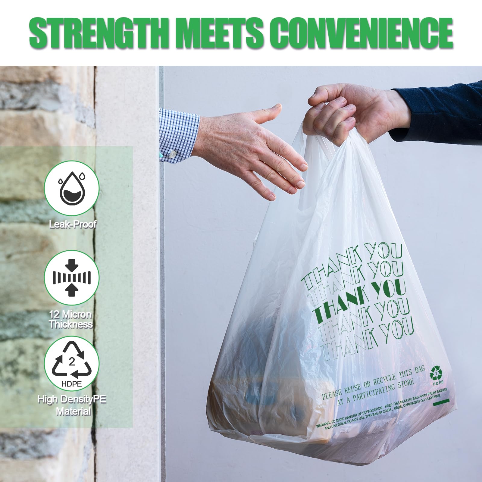 Cheardia Eco-Friendly Thank You T-Shirt Bags - Recyclable Plastic Shopping Bags with Handles for Retail Merchandise | Perfect for Boutiques, Grocery Stores & Gift Packaging