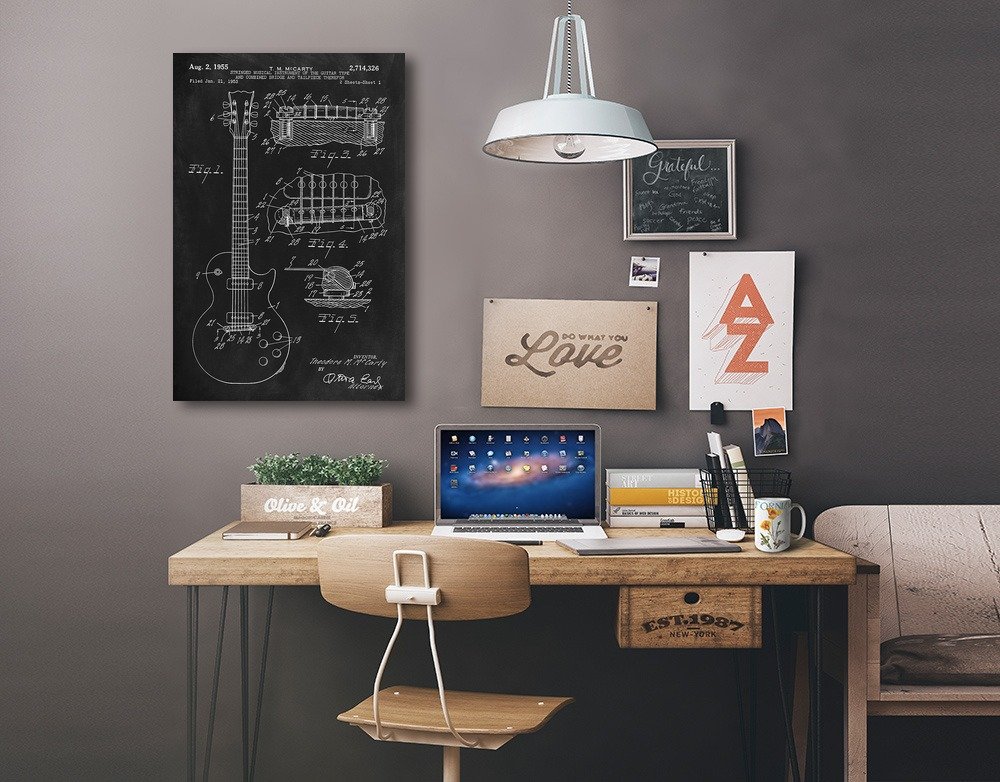 Lantern Press Blackboard Patent Guitar Art Print - 16x24 Wrapped Canvas Wall Decor for Living Room, Bedroom & Office