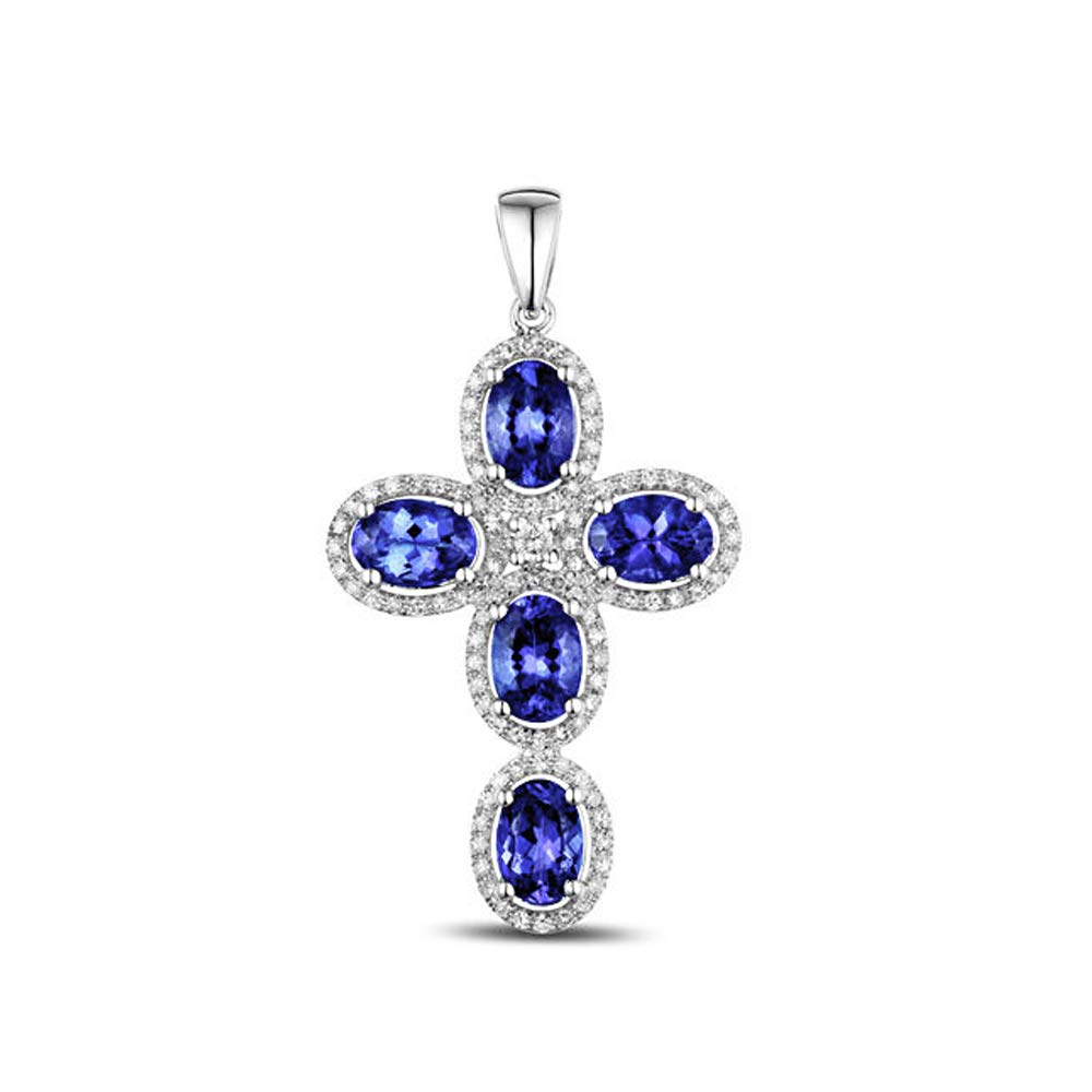 14K/18K White Gold Natural Tanzanite Diamond Pendant Necklace for Women - Elegant Jewelry Gift for Birthday, Anniversary & Special Occasions | Perfect for Parties, Weddings & Evening Events