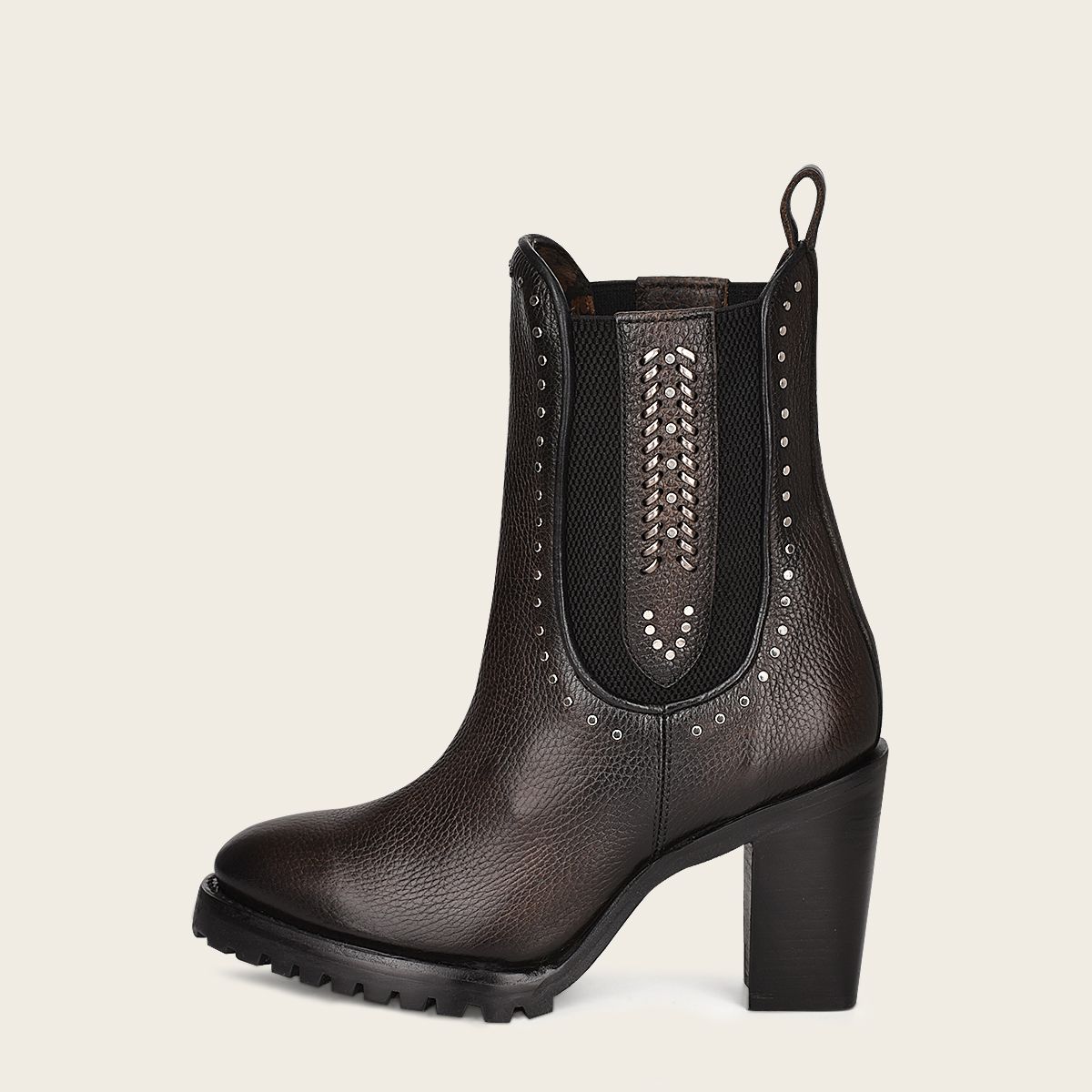 4N01RS Women's Western Leather Studded Ankle Booties - Black Fashion Cowgirl Boots for Casual Wear & Country Outfits