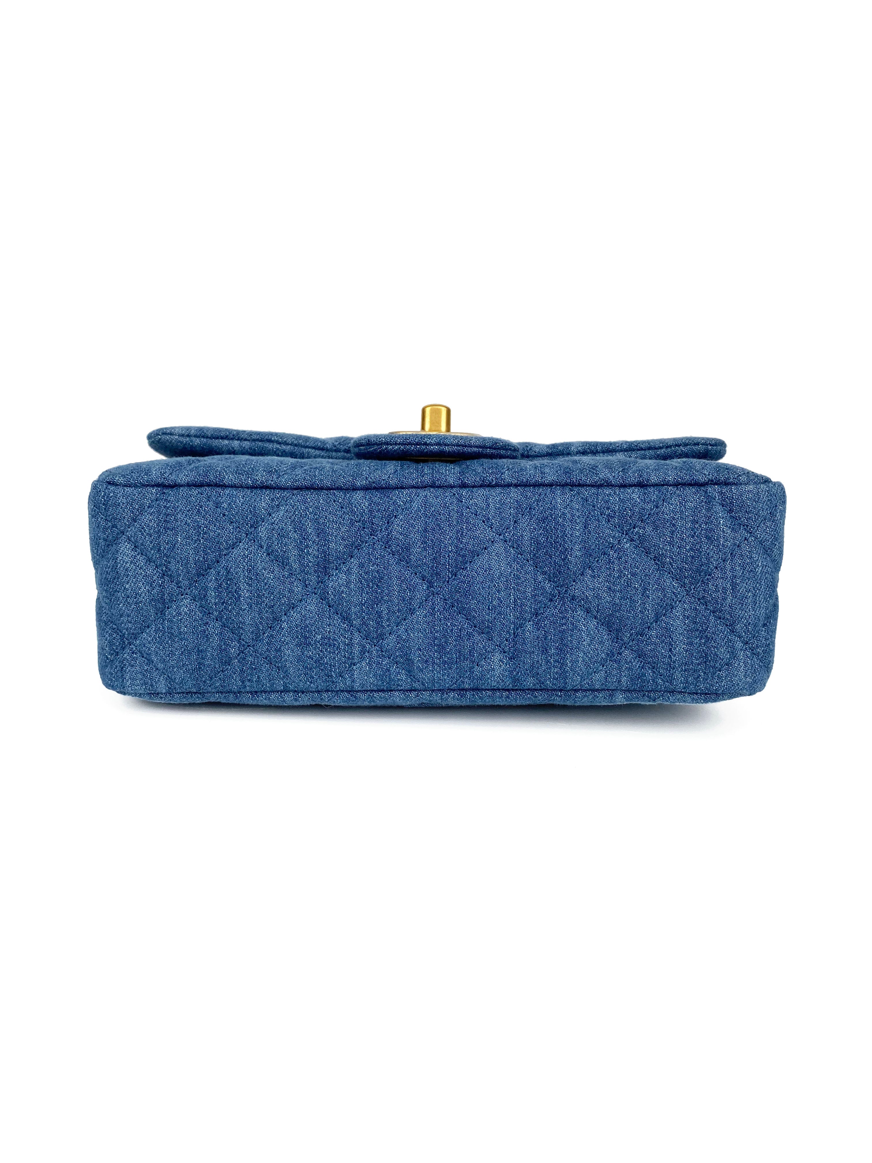 Chanel Mini Denim Classic Flap Bag with Pearl Crush Chain - Luxury Designer Crossbody Purse for Women | Perfect for Date Night, Parties & Everyday Use
