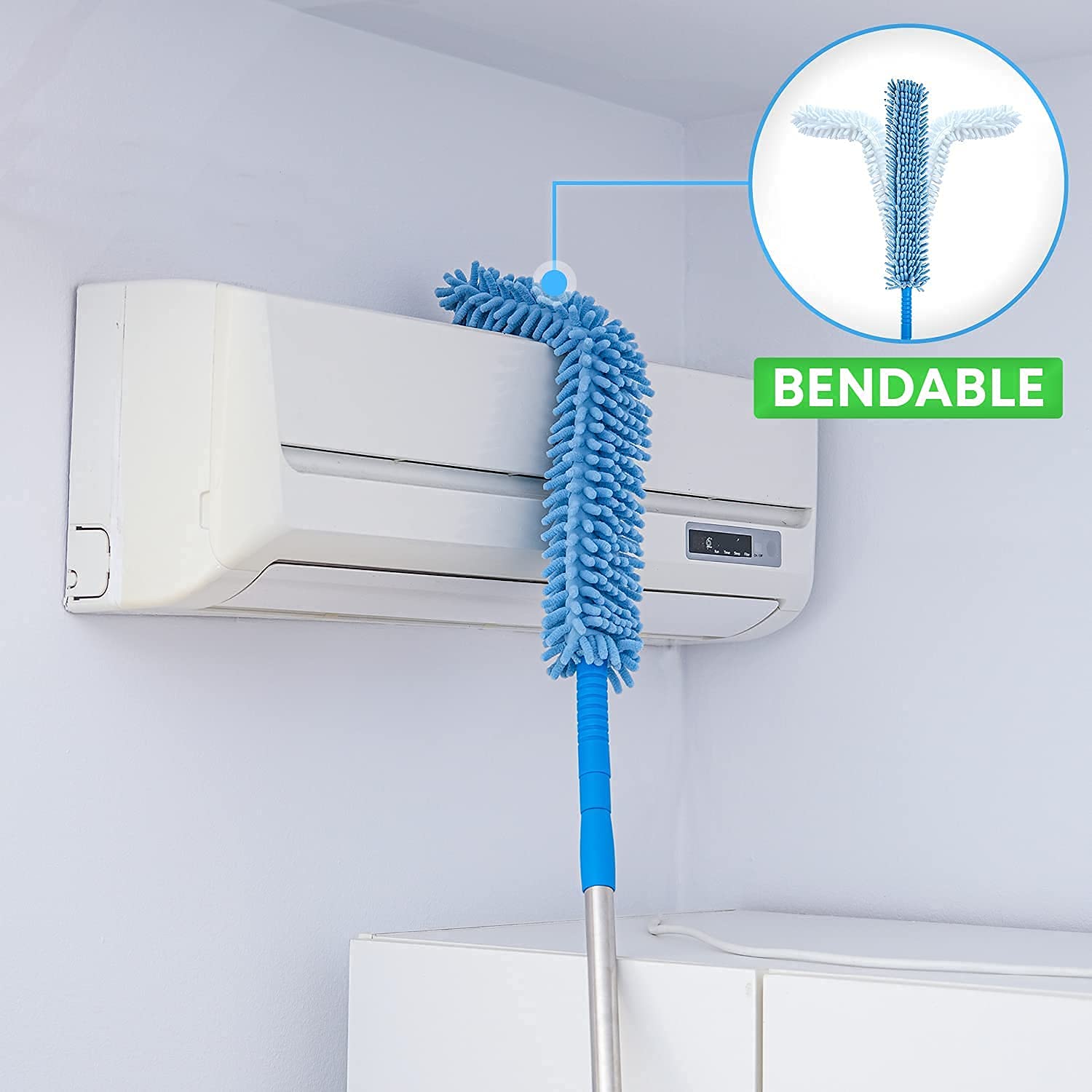Flexible Stainless Steel Fan Mop Cleaner - Multi-Surface Floor Duster for Hardwood, Tile & Carpet - Perfect for Home, Kitchen, Car & Office Cleaning with Extendable Handle (Ideal for Dusting, Mopping & AC Vent Cleaning)