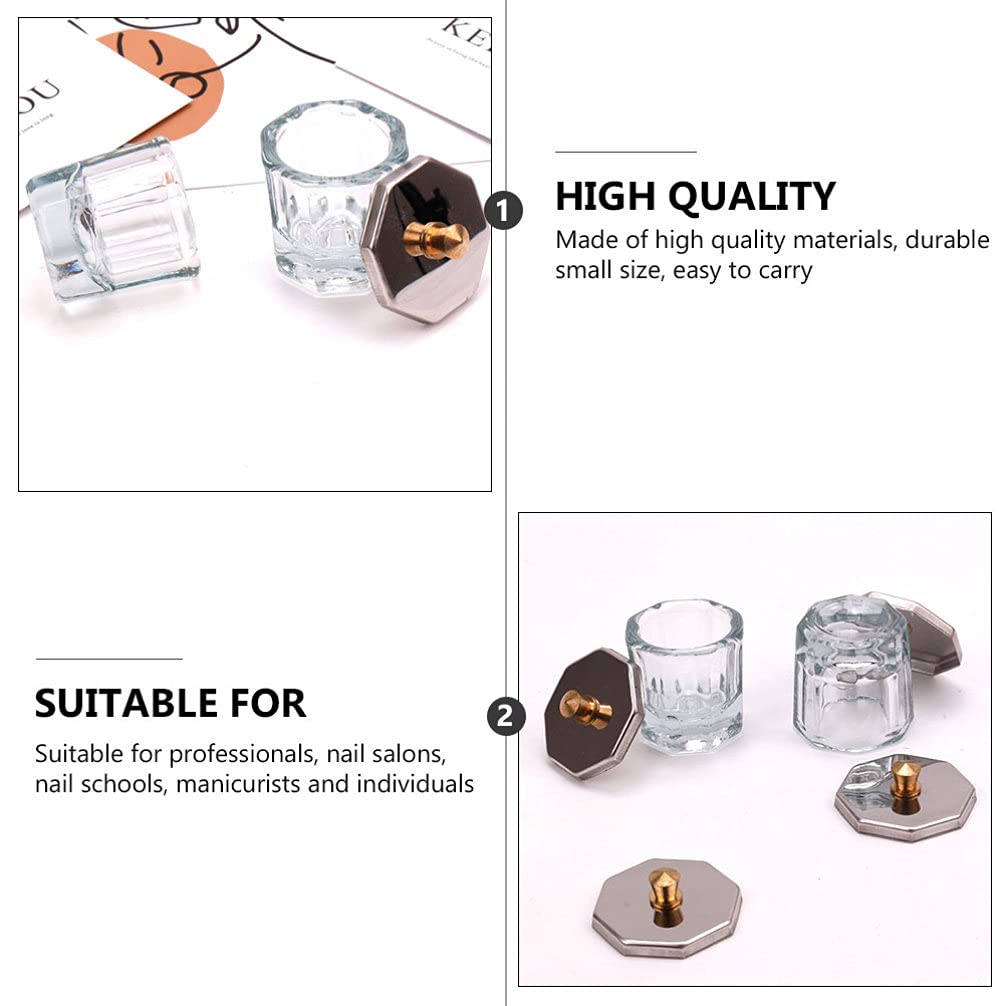 3PCS Nail Art Octagonal Glass Containers with Stainless Steel Dishes - Acrylic Dappen Dish for Nail Liquid & Manicure Art - Perfect for Salon, Home Nail Care & Professional Nail Technicians