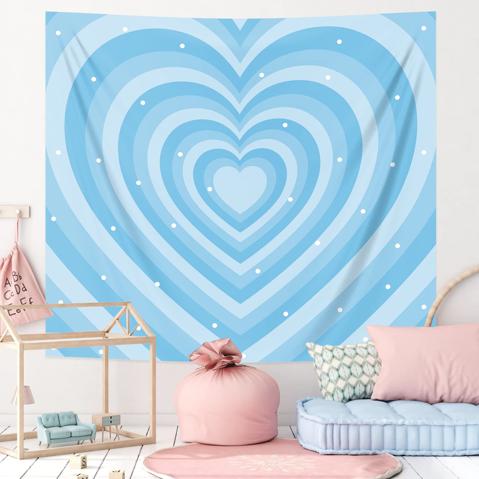 Pecfamly Cute Baby Blue Tapestry - Light Blue Aesthetic Wall Decor for Teen Girls Bedroom | Kawaii Room Decor for Dorm, Nursery & Cozy Spaces