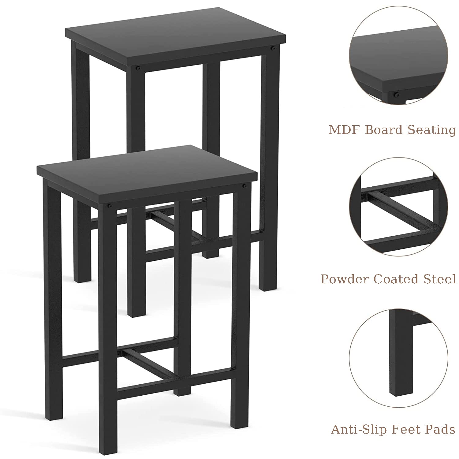 MIERES 5-Piece Industrial Bar Stool Set - Counter Height Kitchen Chairs & Dining Table for Small Spaces - Black - Perfect for Breakfast Nooks, Kitchen Islands & Compact Dining Areas