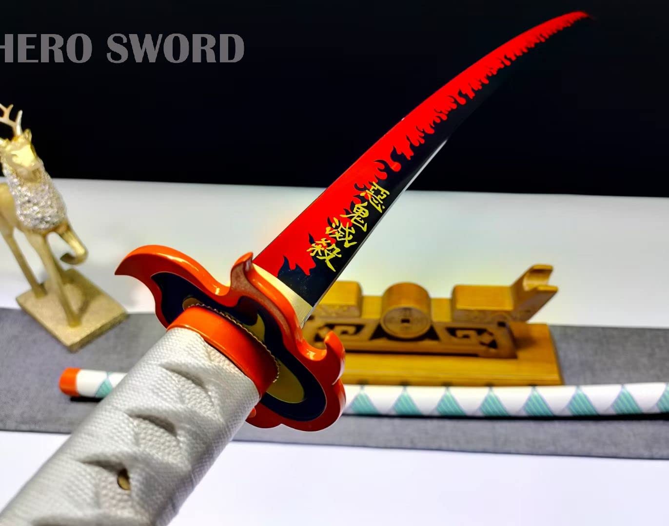 Handmade 1095 High Carbon Steel Demon Slayer Katana Sword - HERO SWORD Agatsuma Zenitsu Cosplay Knife, Sharp Japanese Anime Sword Real Weapon for Collectors, Martial Arts Training & Anime Conventions