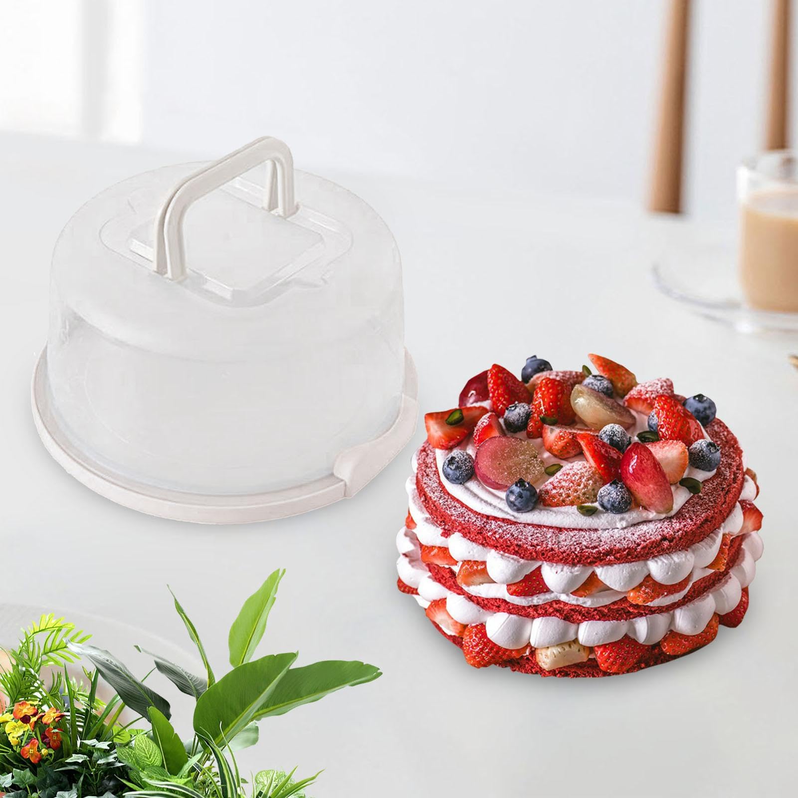 Portable Round Cake Carrier with Handle & Lid - 8 Inch Cake Storage Container, Serving Tray & Stand for Birthday Pies & Desserts | Perfect for Parties, Picnics & Home Baking