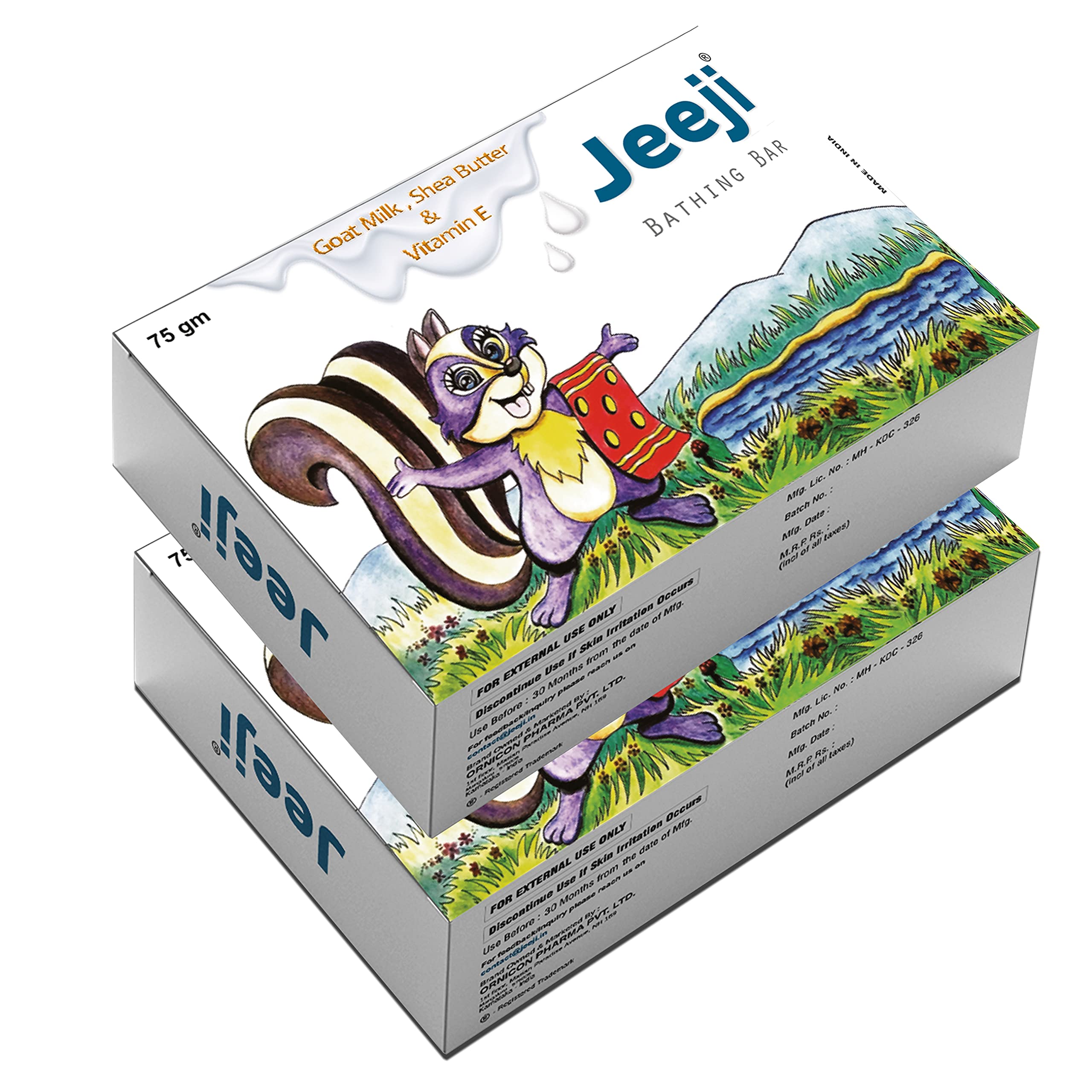 Jeeji Goat Milk Baby Bath Bar - Soap-Free, Natural & Moisturizing with Shea Butter, Oatmeal & Olive Oil - Gentle Daily Cleansing for Newborns & Sensitive Skin - 75g Each (Pack of 2) - Perfect for Bath Time, Baby Care Routine & Travel