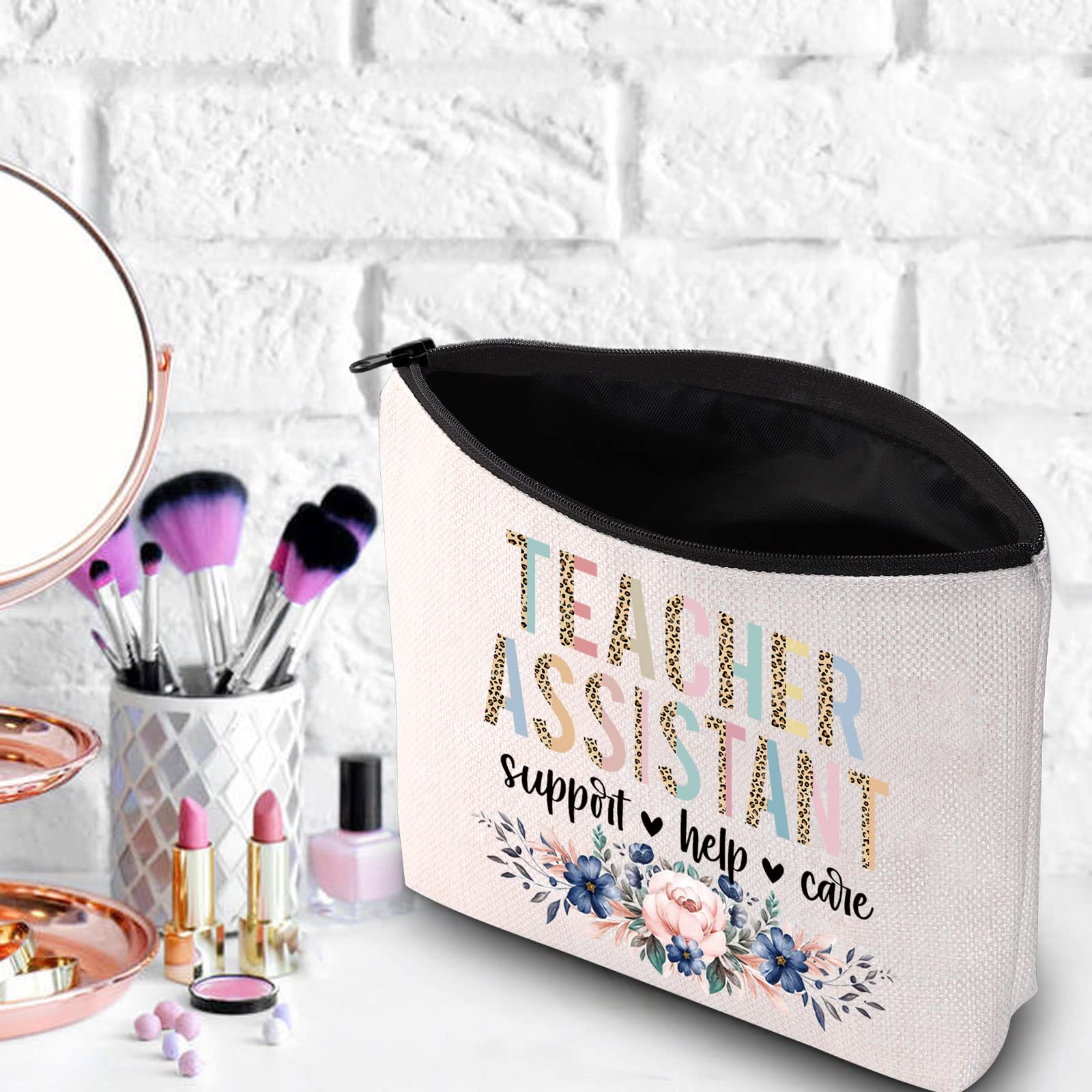 Floral Makeup Bag for Teachers - Appreciation Gift & Teaching Assistant Support - Perfect for School & Travel