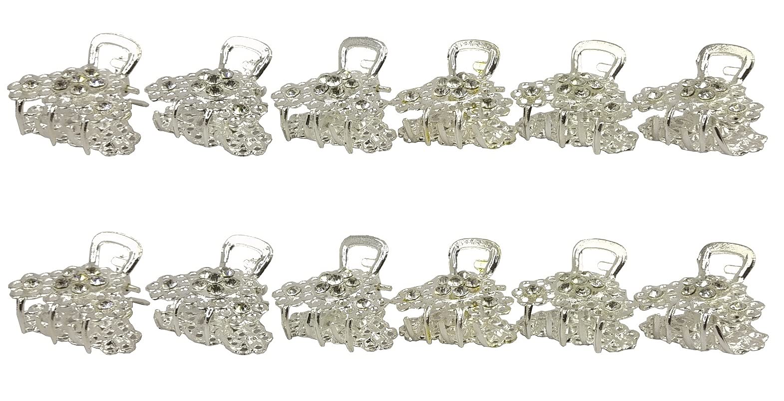 12-Piece Mini Silver Metal Diamond/Nugget Hair Clips Set - Trendy Lightweight Hair Claws & Clutchers for Women & Girls (Perfect for School, Parties & Daily Styling)