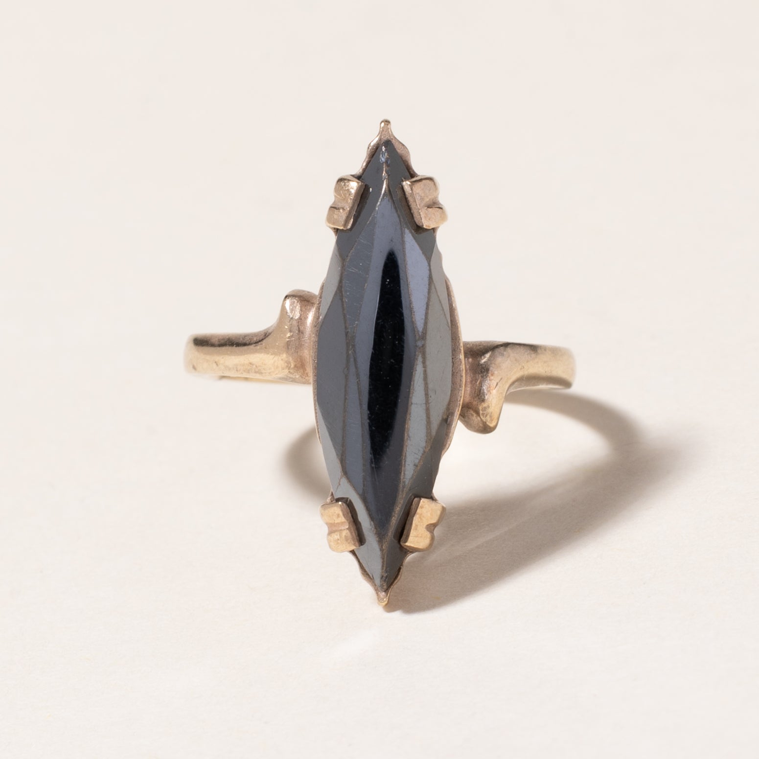 10K Yellow Gold Hematite Ring for Women - 3.18ct Genuine Hematite Stone - Size 4.75 - Elegant Dainty Jewelry Gift for Anniversary, Birthday & Special Occasions
