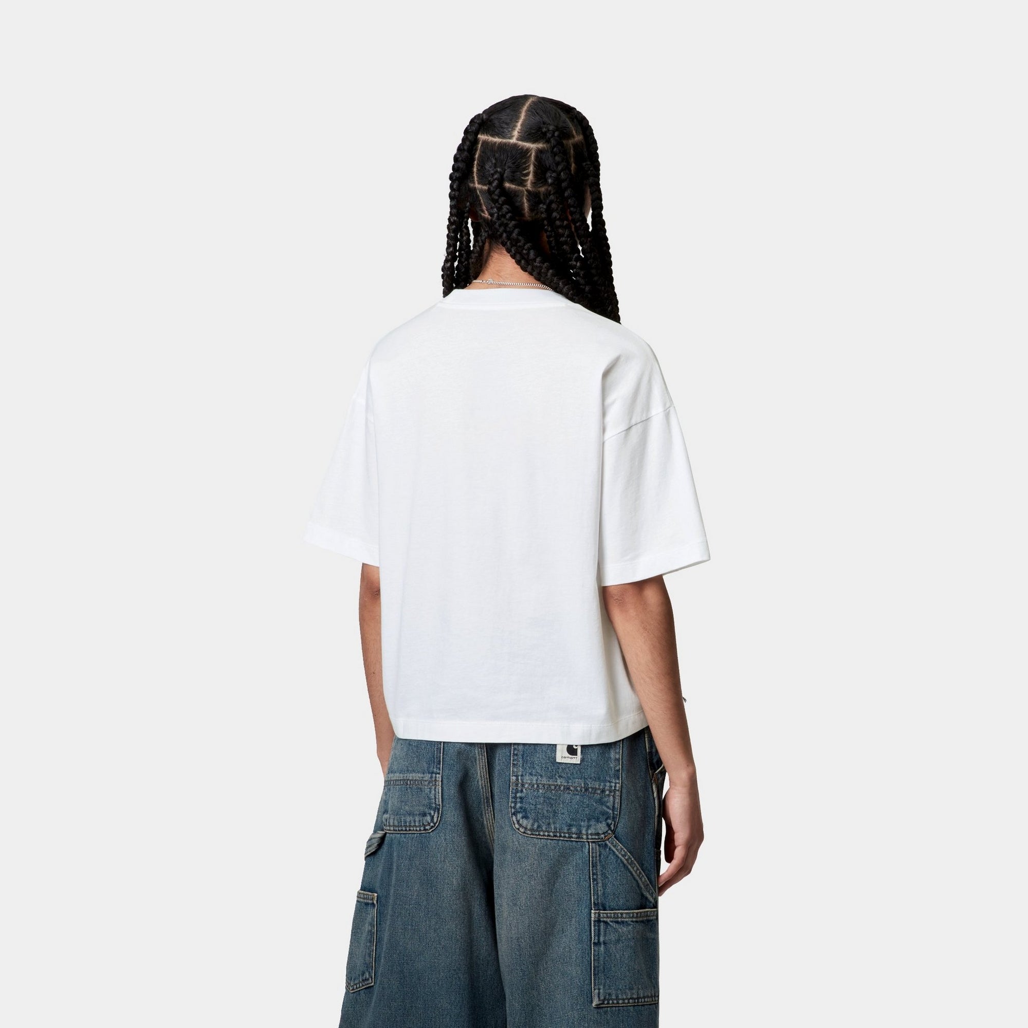 Women's WIP T-Shirt - Soft Cotton Crewneck Tee in White & Dusky Blue | Casual Everyday Wear, Street Style Outfits & Layering Essential