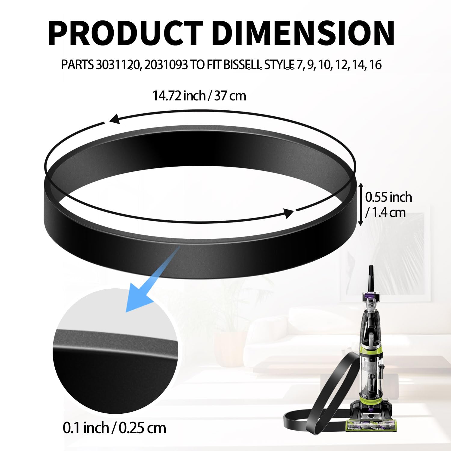 Bissell Vacuum Replacement Belt - Compatible with Powerforce, Helix, Powerlifter, Cleanview, Swivel Rewind & Pet Models (Style 7/9/10, P/N 3031120, 2031093, 32074, 3031123) - 2 Pack - Perfect for Home Cleaning & Pet Hair Removal