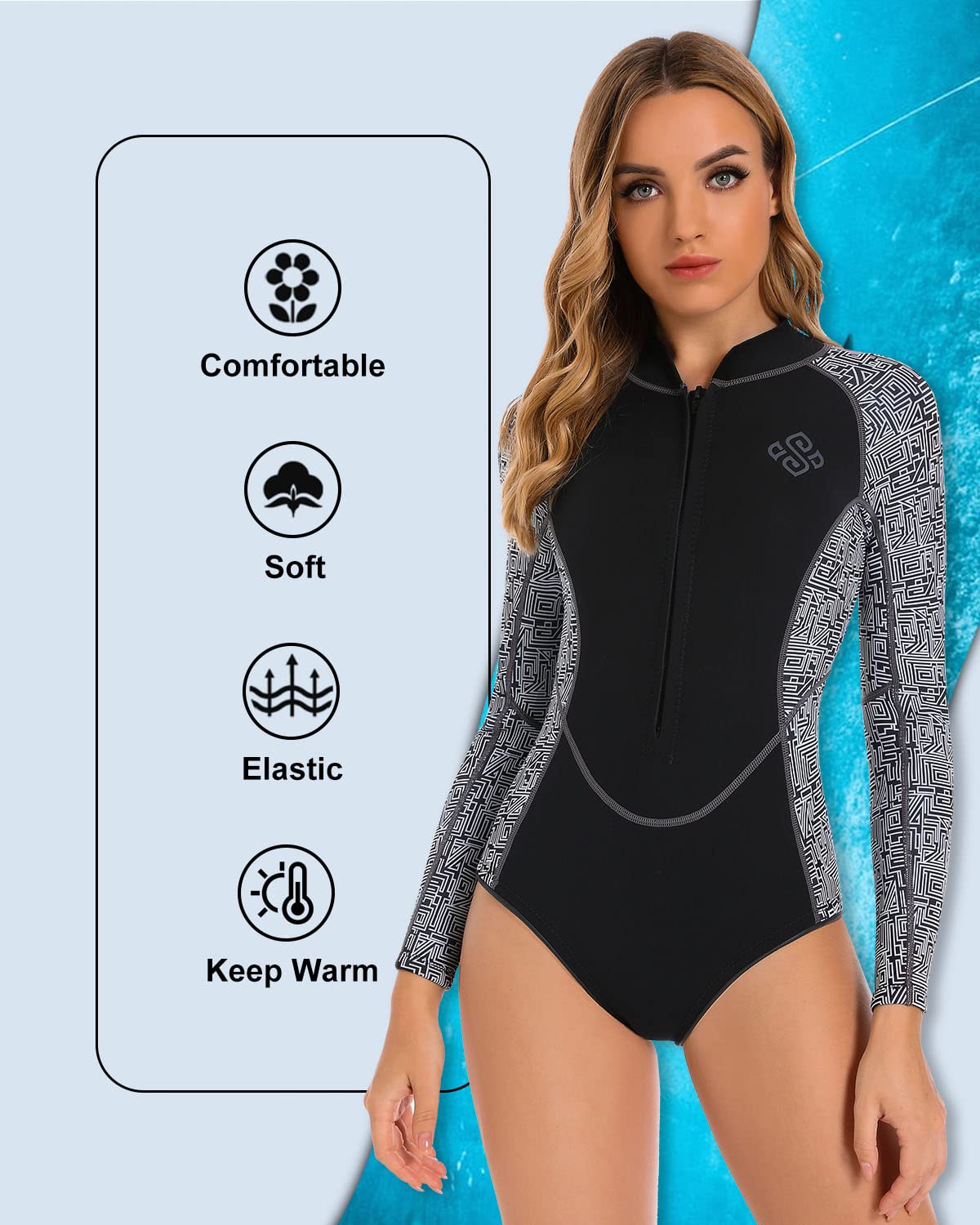 Seaskin Women's One Piece Long Sleeve 2mm Shorty Wetsuit for Surfing, Swimming & Water Sports | Comfortable Neoprene Wetsuit for Cold Water Activities