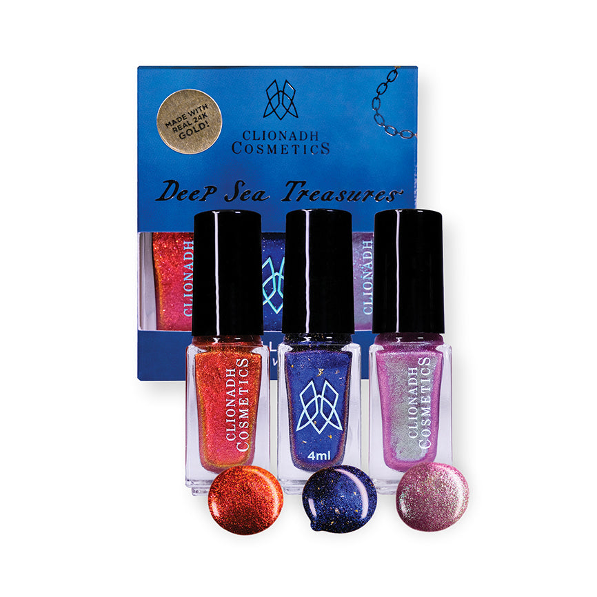 Deep Sea Treasures Mini Nail Polish Trio Set - Long Lasting Vegan Nail Lacquer Kit for Manicure & Pedicure | Perfect for Beach Vacations, Spa Days & Gift Giving