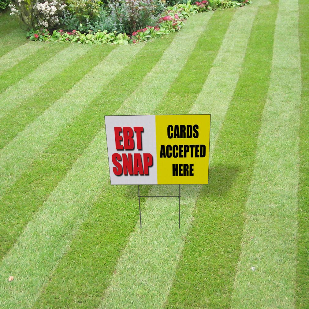 24x18 Inch Weatherproof Yard Sign - 'EBT SNAP Cards Accepted Here' Business Sign for Lawn & Garden - Durable White Outdoor Sign (1-Sided Print) - Perfect for Stores, Markets & Farm Stands