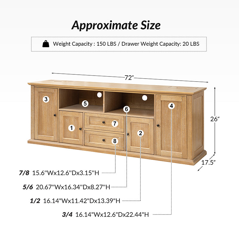 Edenia Traditional TV Stand with Built-in Outlets - Entertainment Center with Storage Shelves for Living Room, Bedroom & Home Theater Setup