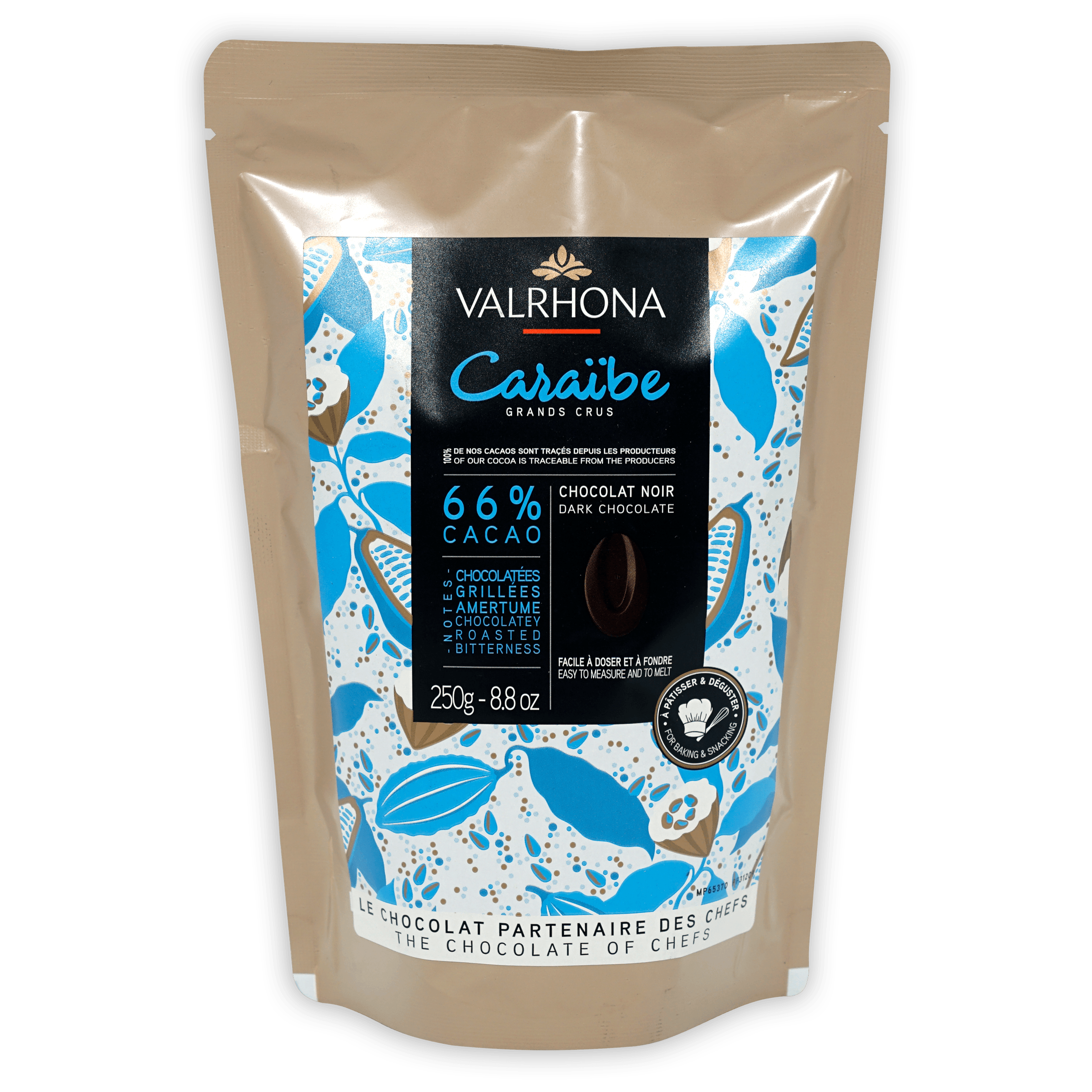 Valrhona Caraibe 66% Dark Chocolate Baking Feves - Premium Baking Chocolate for Desserts, Cakes & Pastries - Perfect for Professional Chefs & Home Bakers