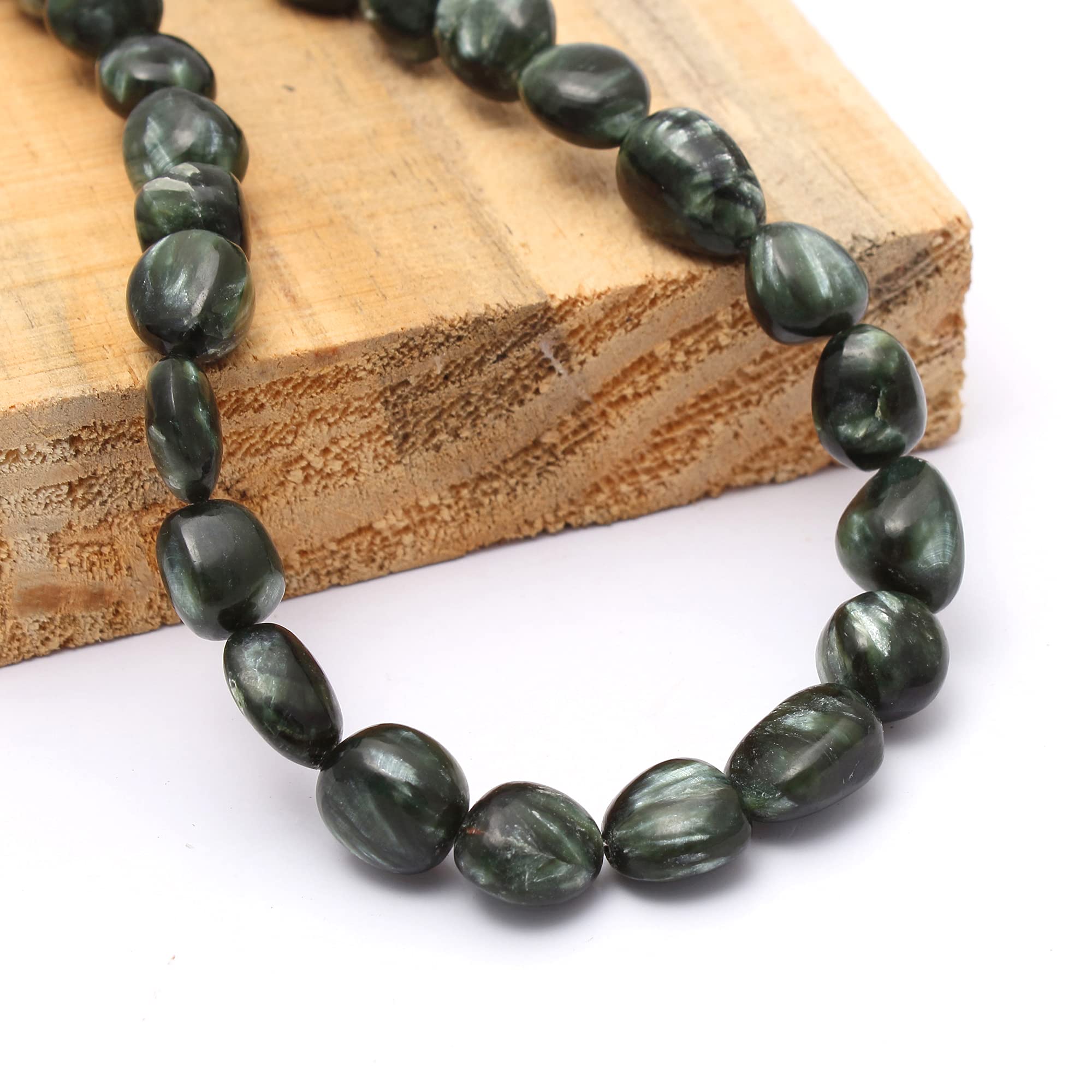 **Handmade Dark Green Seraphinite Gemstone Beaded Necklace - Smooth Tumbled Seraphinite Jewelry for Women - Spiritual Healing & Elegant Fashion Accessory**    *(Perfect for Meditation, Energy Healing, Boho Chic Outfits & Special Occasions)*