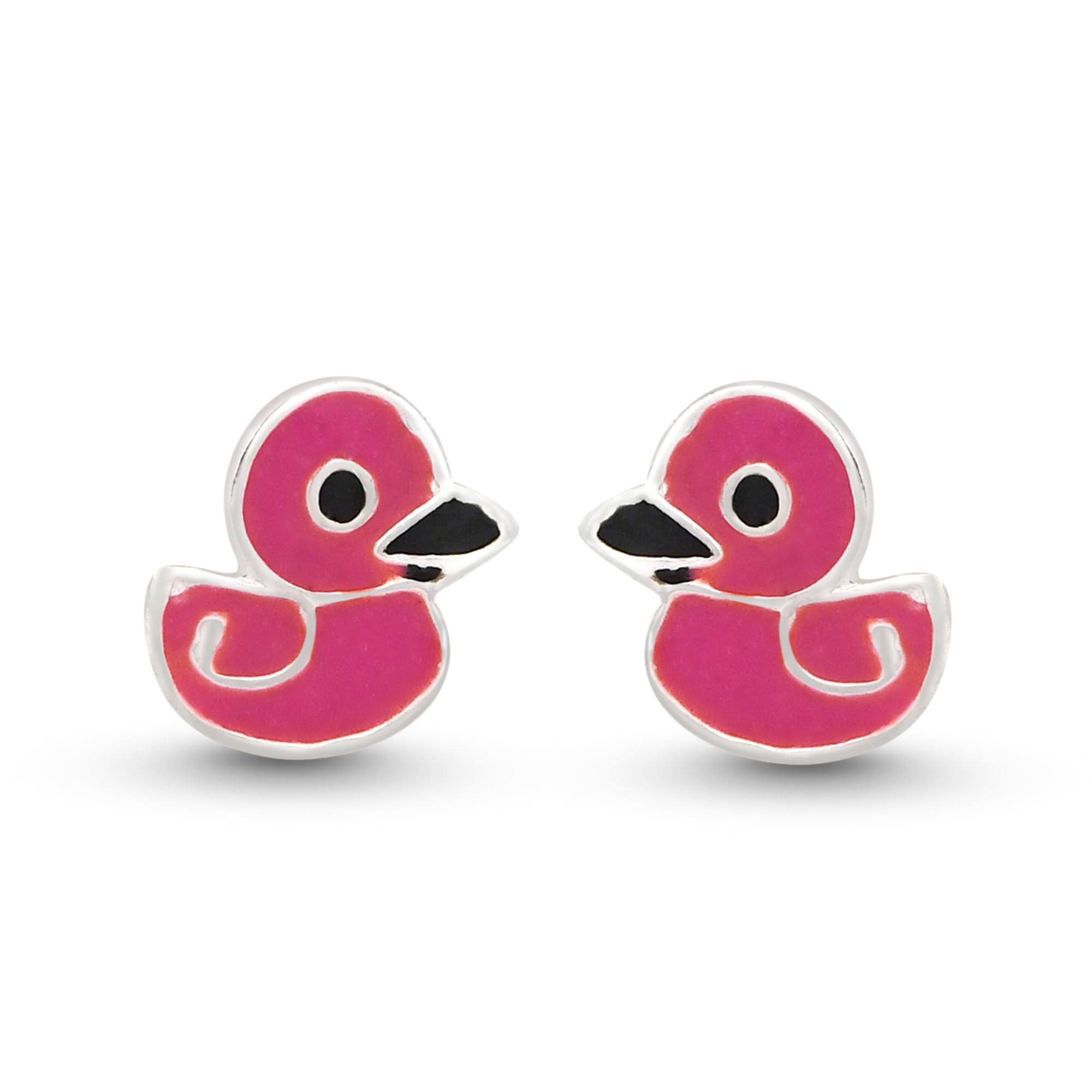 Aeravida Ducky Duck .925 Sterling Silver Stud Earrings for Women | 9mm Pink Enamel Stud Earrings | Cute & Elegant Jewelry Gift for Birthday, Valentine's Day, Anniversary | Hypoallergenic & Tarnish-Resistant