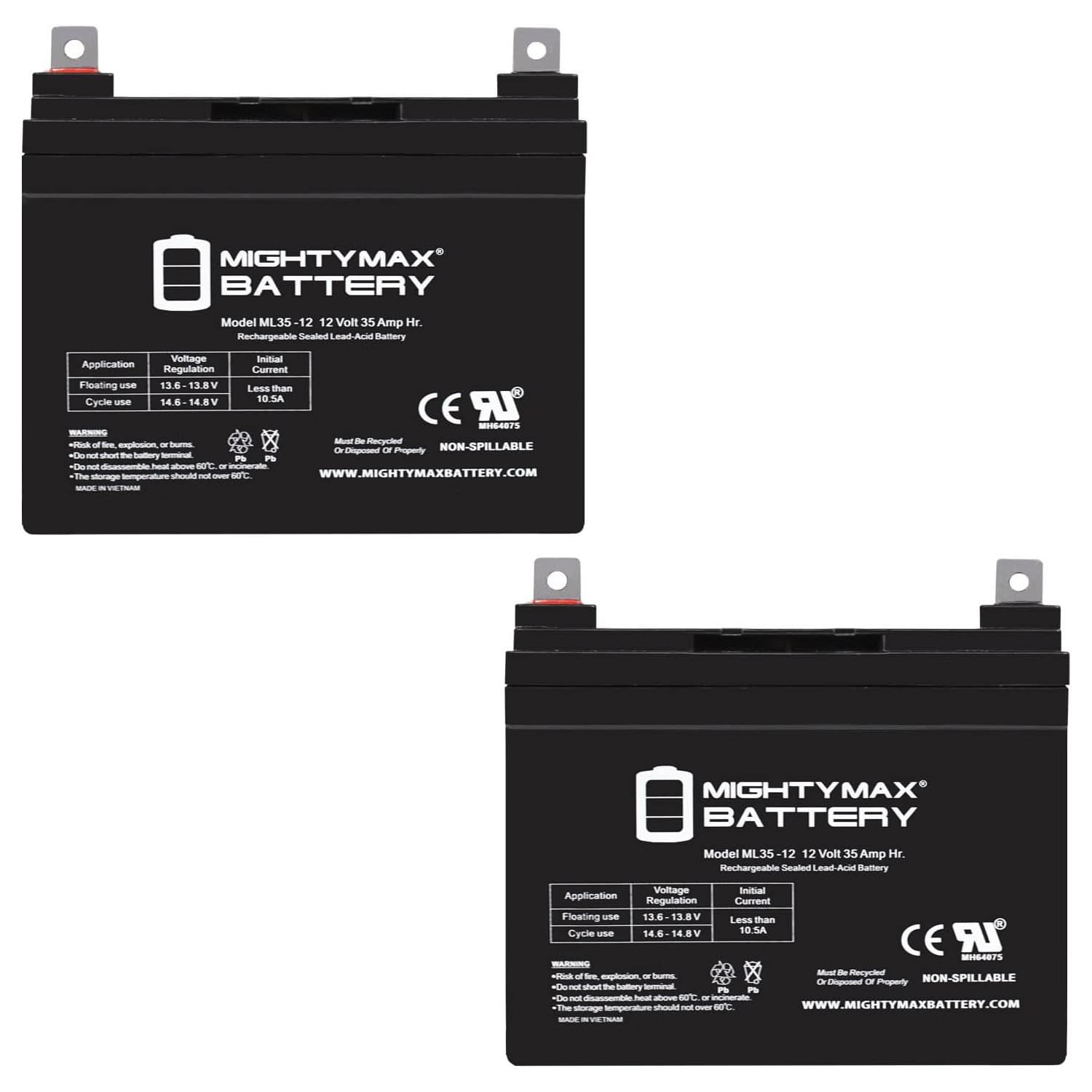 Mighty Max 12V 35Ah Rechargeable Battery - 2 Pack for APC UPS Backup Power Supply | Perfect for Home Office, Computer Backup & Emergency Power Outages