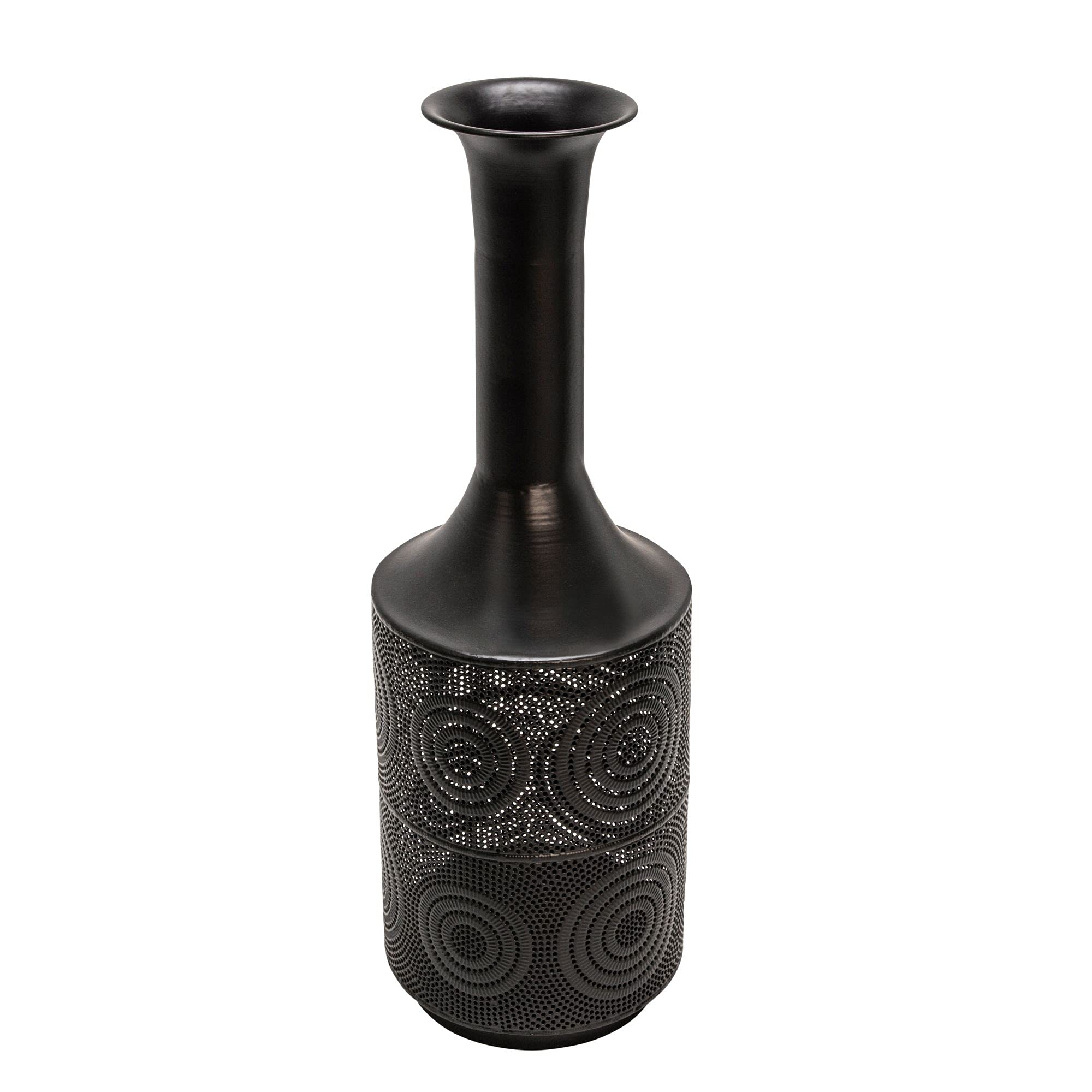 Kingston Living 24 Inch Black Textured Cylindrical Metal Vase for Home Decor - Perfect for Floral Arrangements, Centerpieces, and Modern Interior Design