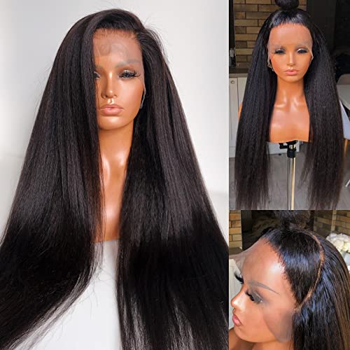 VIPbeauty 180% Density Yaki Kinky Straight Lace Front Wigs Human Hair 13x4 HD Transparent Lace - Pre Plucked Natural Hairline for Black Women (22 Inch) | Perfect for Daily Wear, Parties & Special Occasions