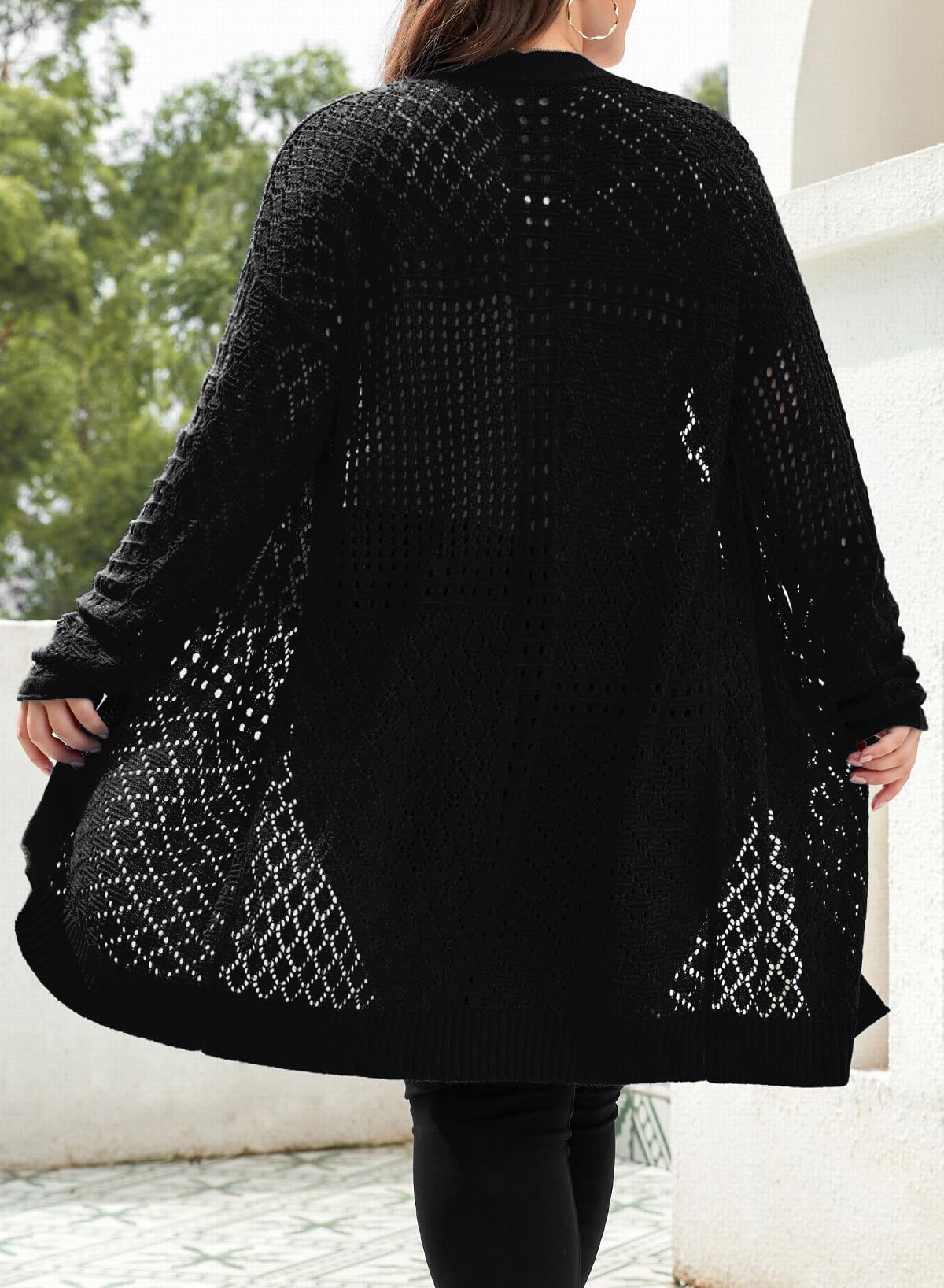 Eytino Women's Plus Size Long Sleeve Hollow Out Open Front Cardigan Sweater (1X-5X) - Cozy Fall Knitwear for Work, Casual & Layering