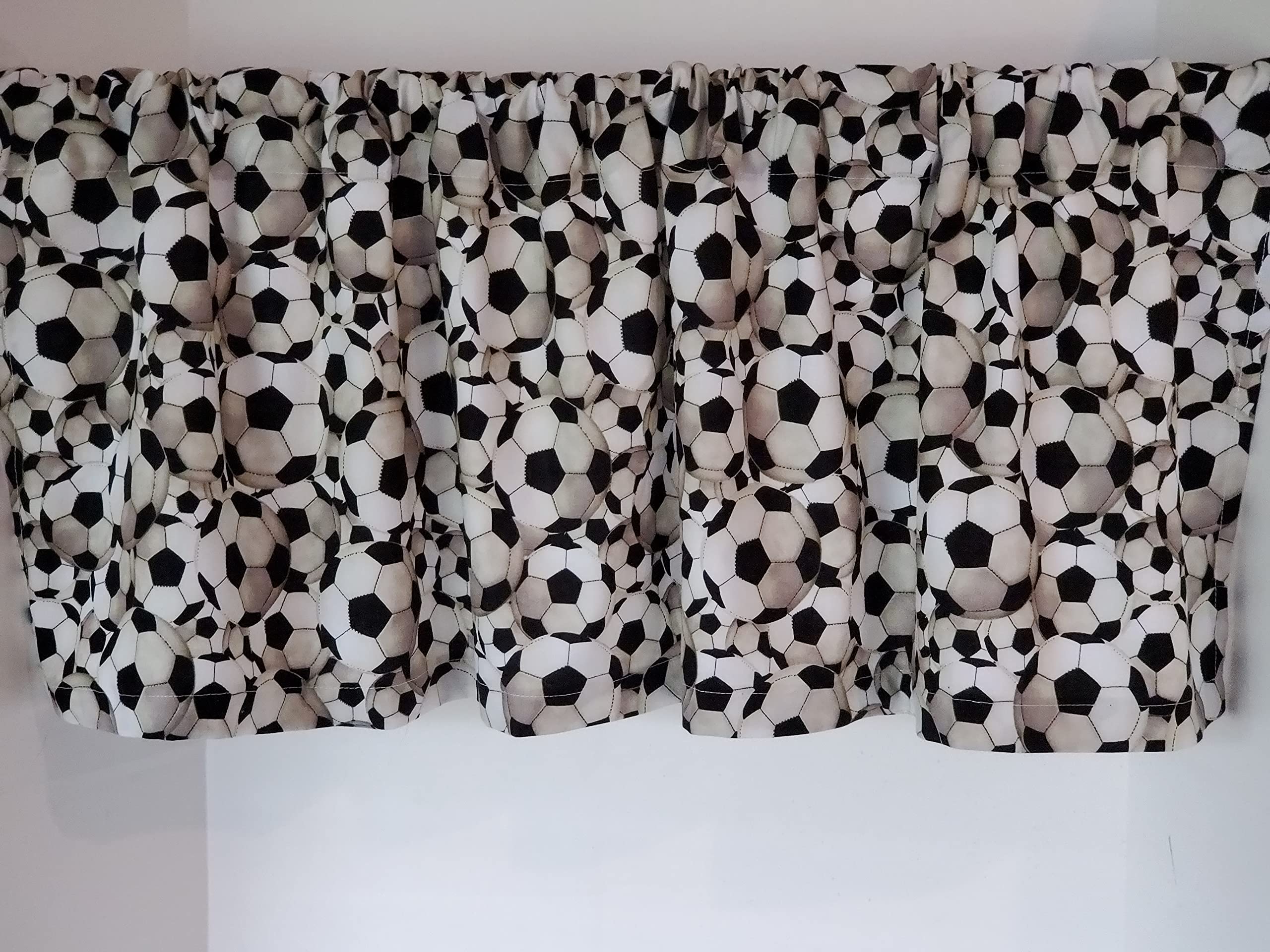 Soccer Print Valance Curtain - Blackout Window Treatment for Kids Room & Game Room Decor - Perfect for Sports Themed Bedroom and Living Room
